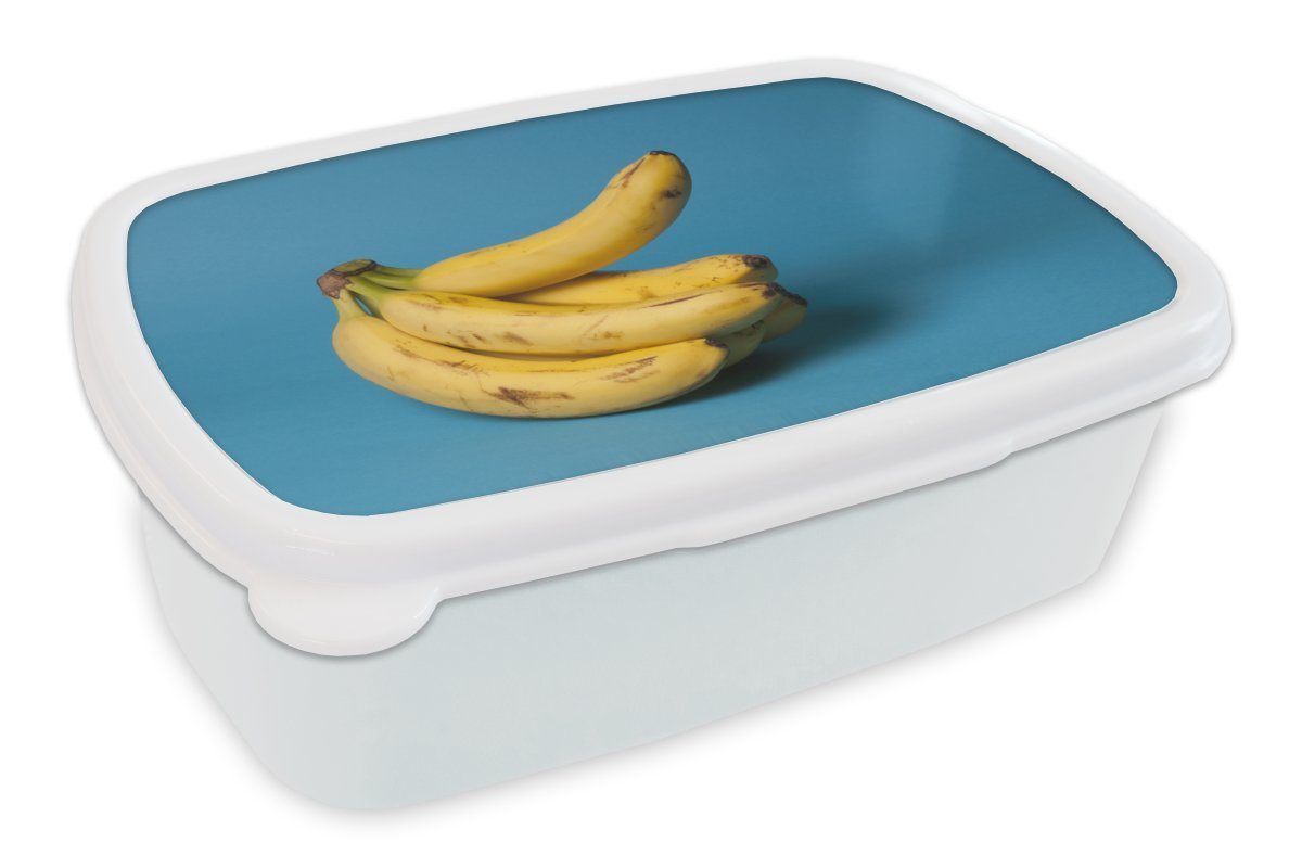 MuchoWow Lunchbox Banane - Obst - Blau, Kunststoff, (2-tlg), Brotbox für Kinder und Erwachsene, Brotdose, für Jungs und Mädchen weiß
