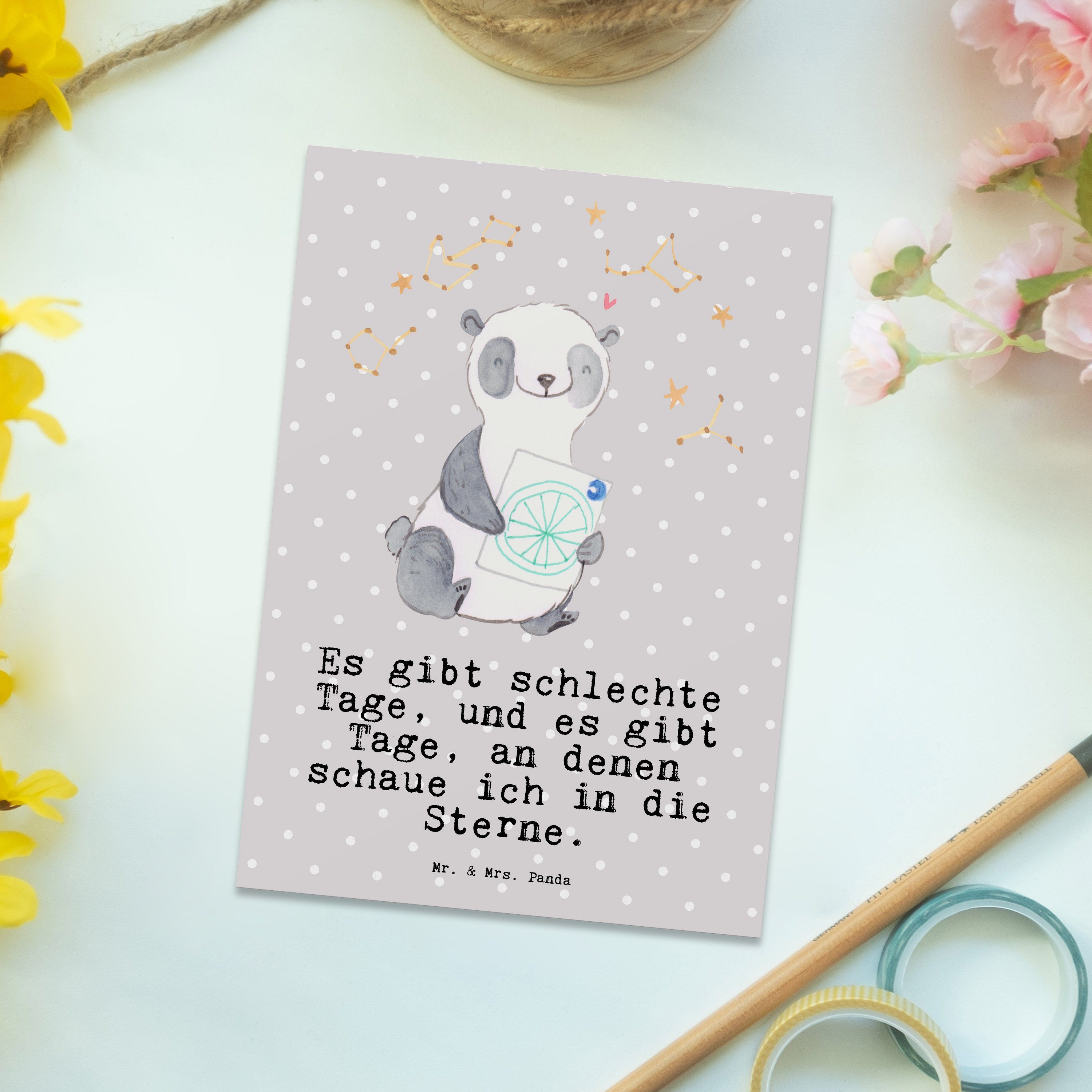 Panda Postkarte Einladung Mrs. Grau Panda Astrologie - - Geschenk, Pastell & Tage Mr. Horoskop,
