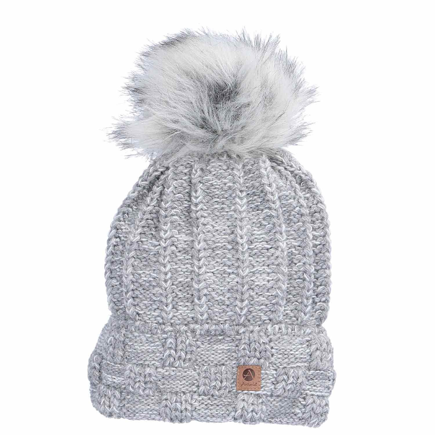 Produktbild von Antonio Strickmütze Antonio Strick Mütze Beanie Mit Bommel Und Pailletten Hellgrau (1-St