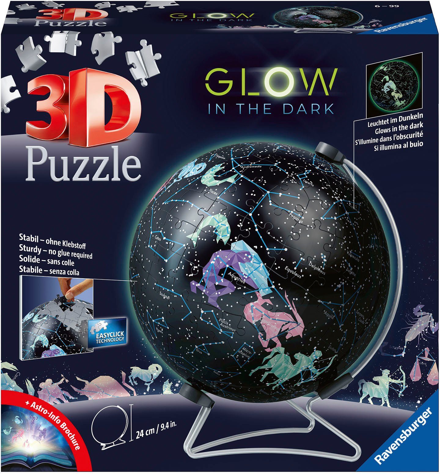 Ravensburger 3D-Puzzle Glow In The Dark - Sternenglobus, 190 Puzzleteile, Made in Europe; FSC® - schützt Wald - weltweit