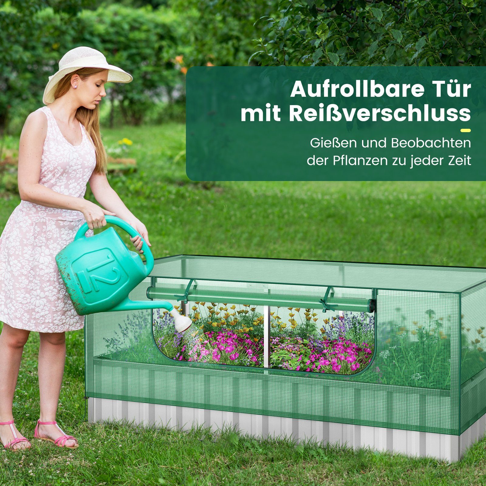 COSTWAY Hochbeet (1 St), 2in1 Gewächshaus, mit PE-Abdeckung & Rolltür