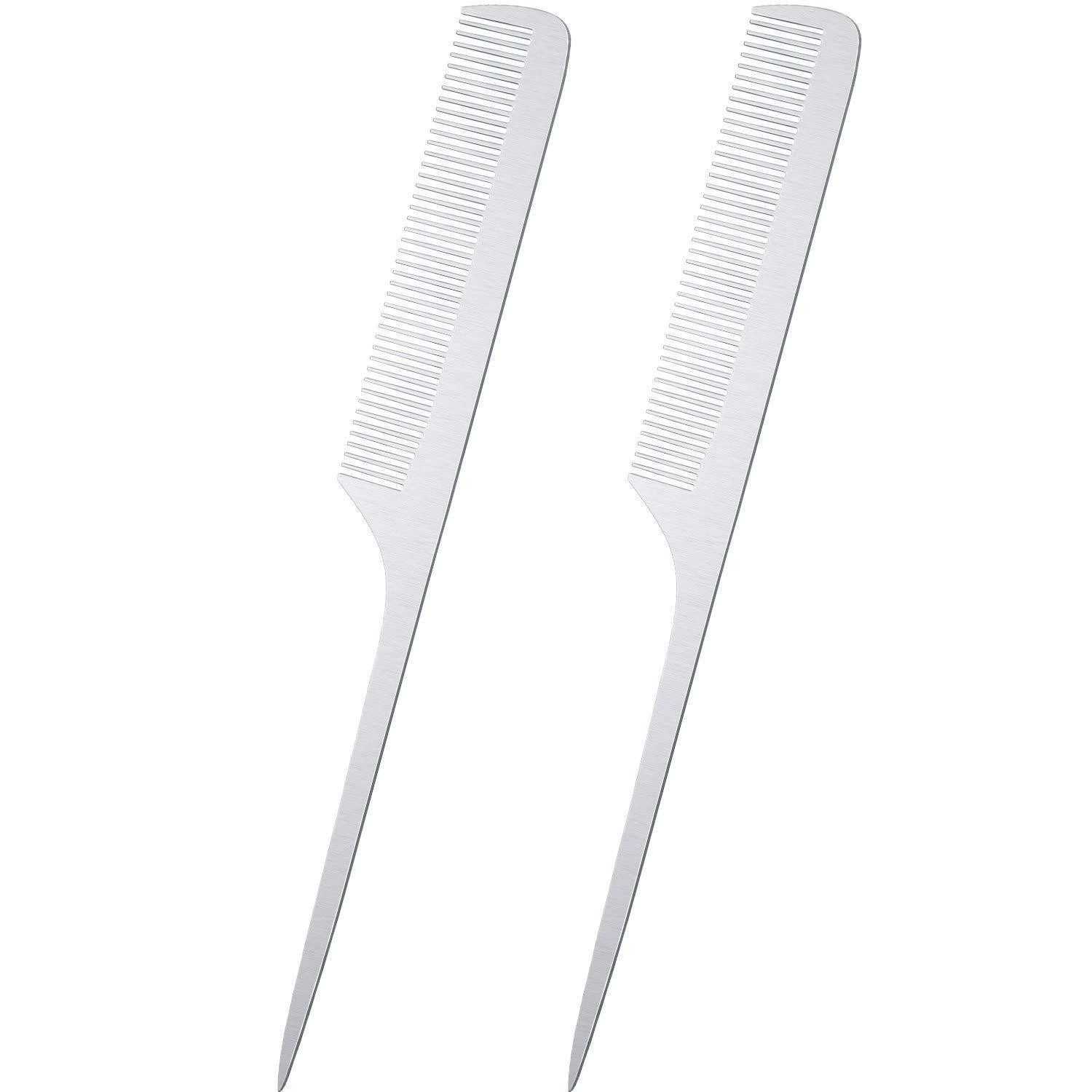 LuxusKollektion Schneidekamm Haarkamm Edelstahl Metall Silber 2 Stück Barbier Rattenschwanz