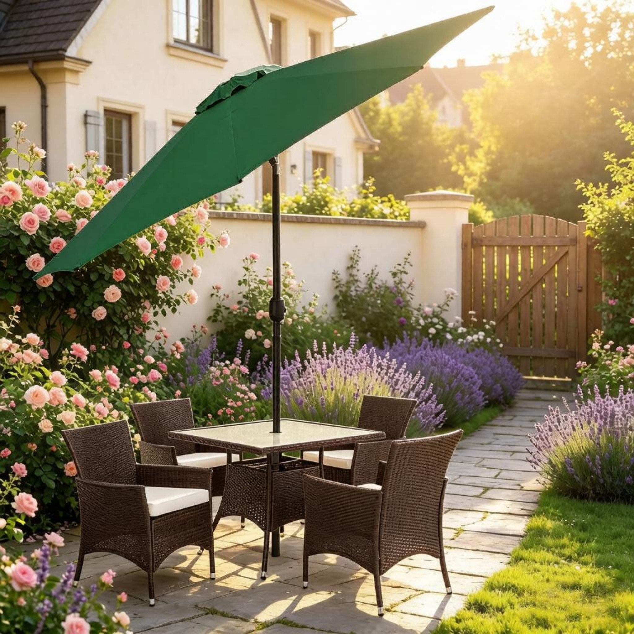 Blossom Sonnenschirm Garten Sonnenschirm 295 cm Terrassenschirm mit Kurbel, UV-beständigem, LxB: 250x295 cm, Großer Terrassenschirm Metallgestell 8 Streben für Balkon Terrasse