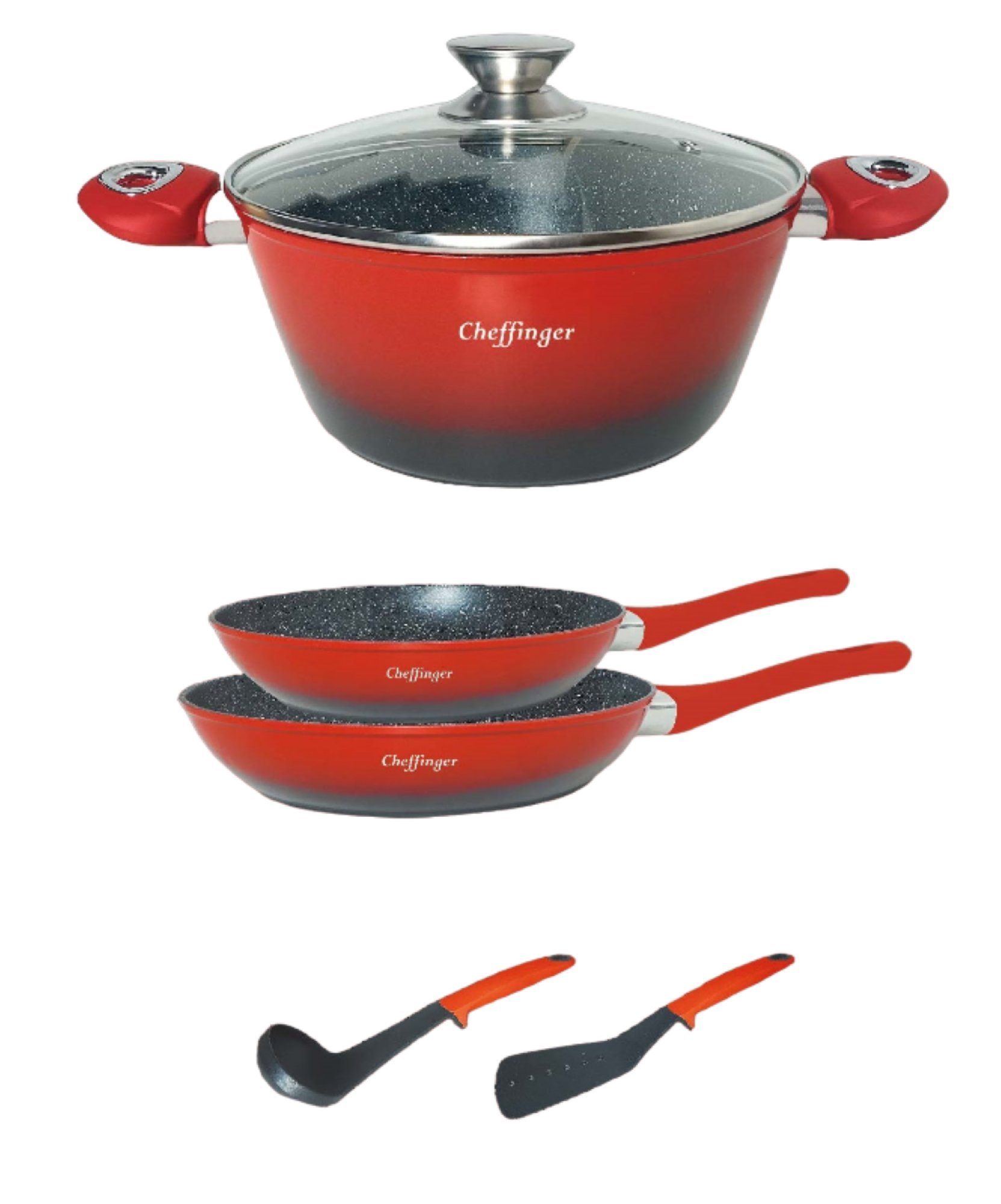 Topf-Set 6 tlg Kochtopf Set Topf Pfanne Küchenhelfer Deckel Induktion