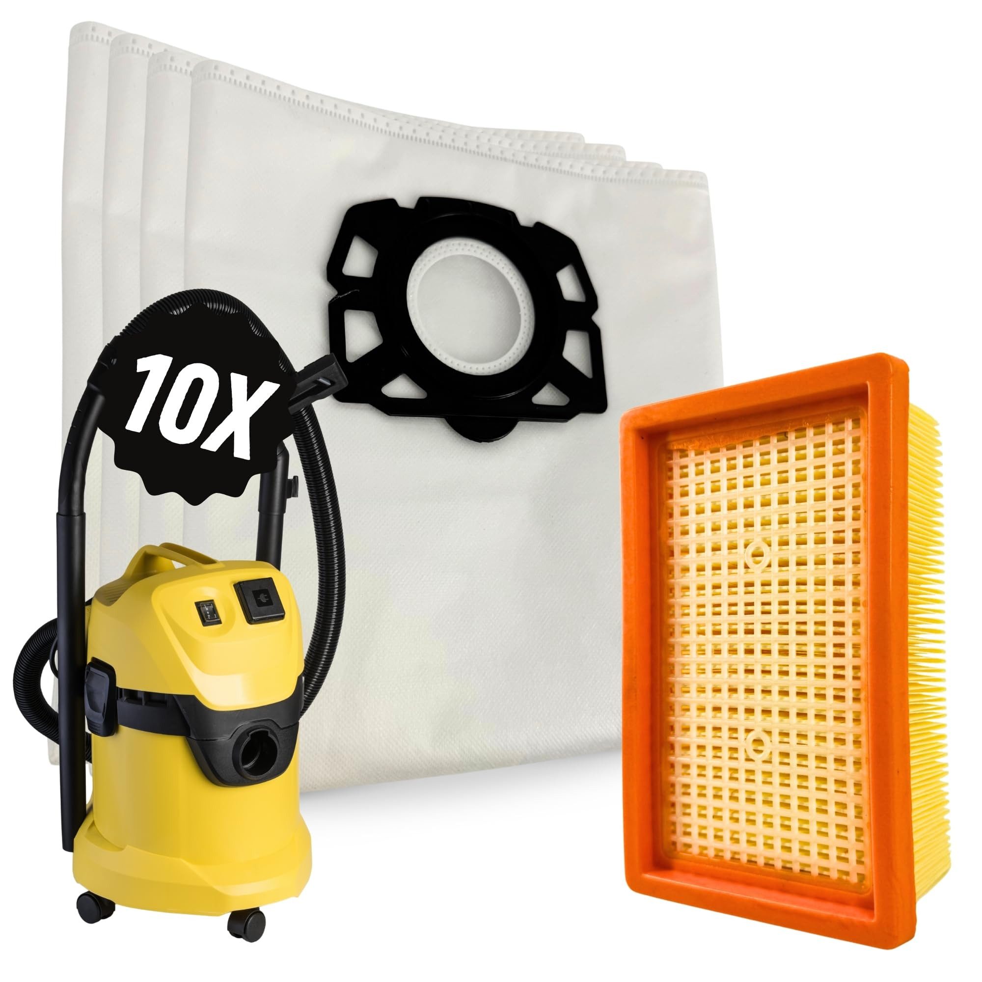 Maxorado Staubsaugerbeutel 10 Staubsaugerbeutel + Filter für Kärcher KFI 487 WD4 WD5 WD6 MV5 MV6, passend für Kärcher, 11 St., Beutel MV4 KWD6 KWD5 KNT4 2.863-006.0 Zubehör