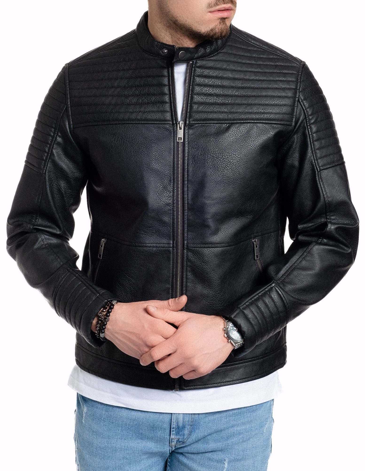 Jack & Jones Lederjacke Bikerjacke gesteppt Smith