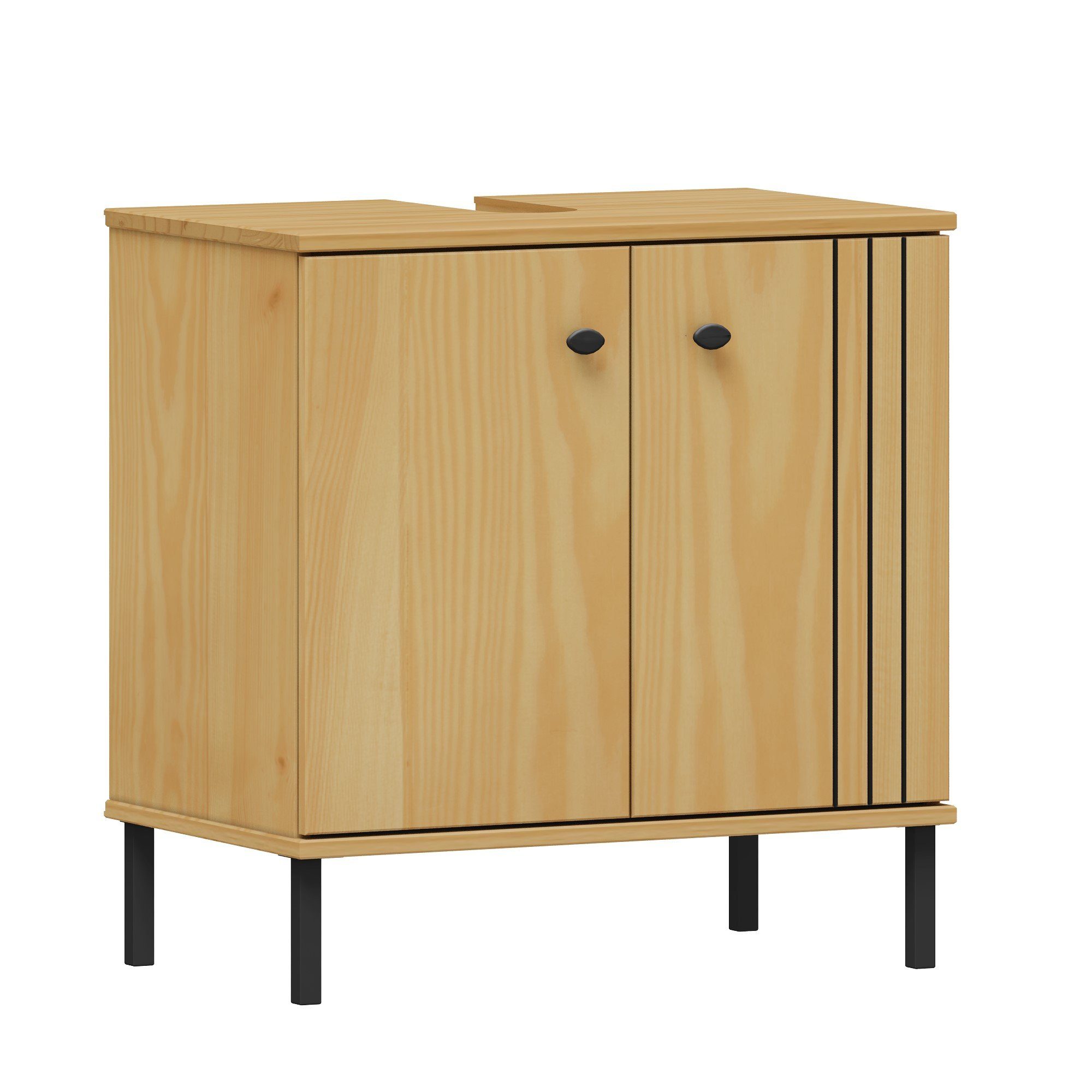 Woodroom Waschbeckenunterschrank Eleganter Massivholzschrank Sevilla Badezimmerschrank aus Kiefer eichefarbig lackiert 62x65x40cm, Badmöbel