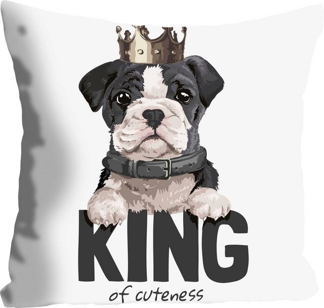 Kissenhülle »KING OF CUTENESS«, queence (1 Stück), mit einem Hund mit Krone-Otto