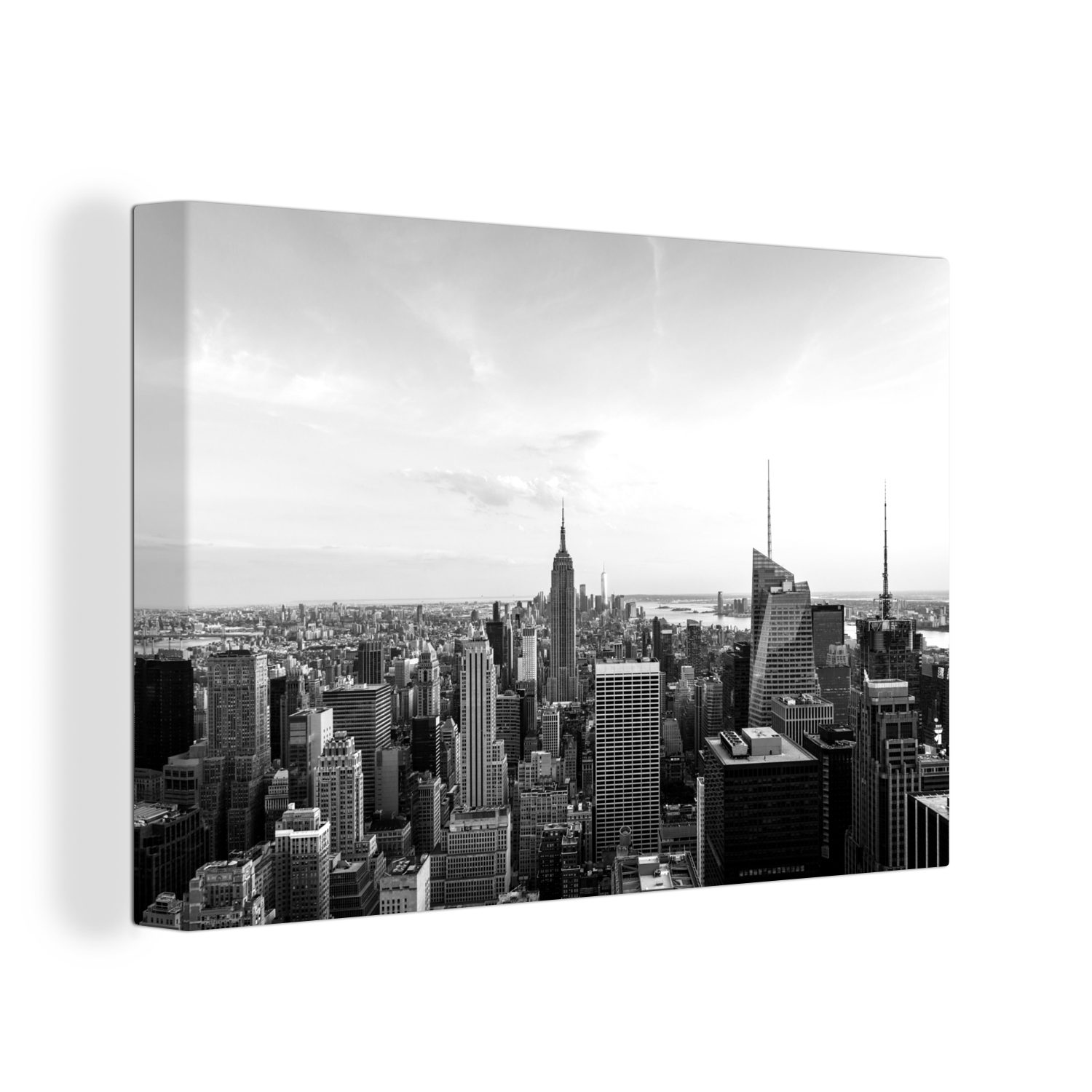 OneMillionCanvasses® Leinwandbild New Yorker Skyline während eines Sonnenuntergangs - schwarz-weiß, (1 St), Wandbild Leinwandbilder, Aufhängefertig, Wanddeko, 30x20 cm