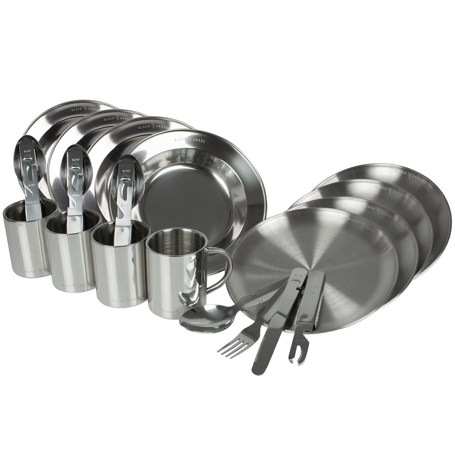 Geschirr-Set flache und tiefe Camping Teller, Tasse und Besteck