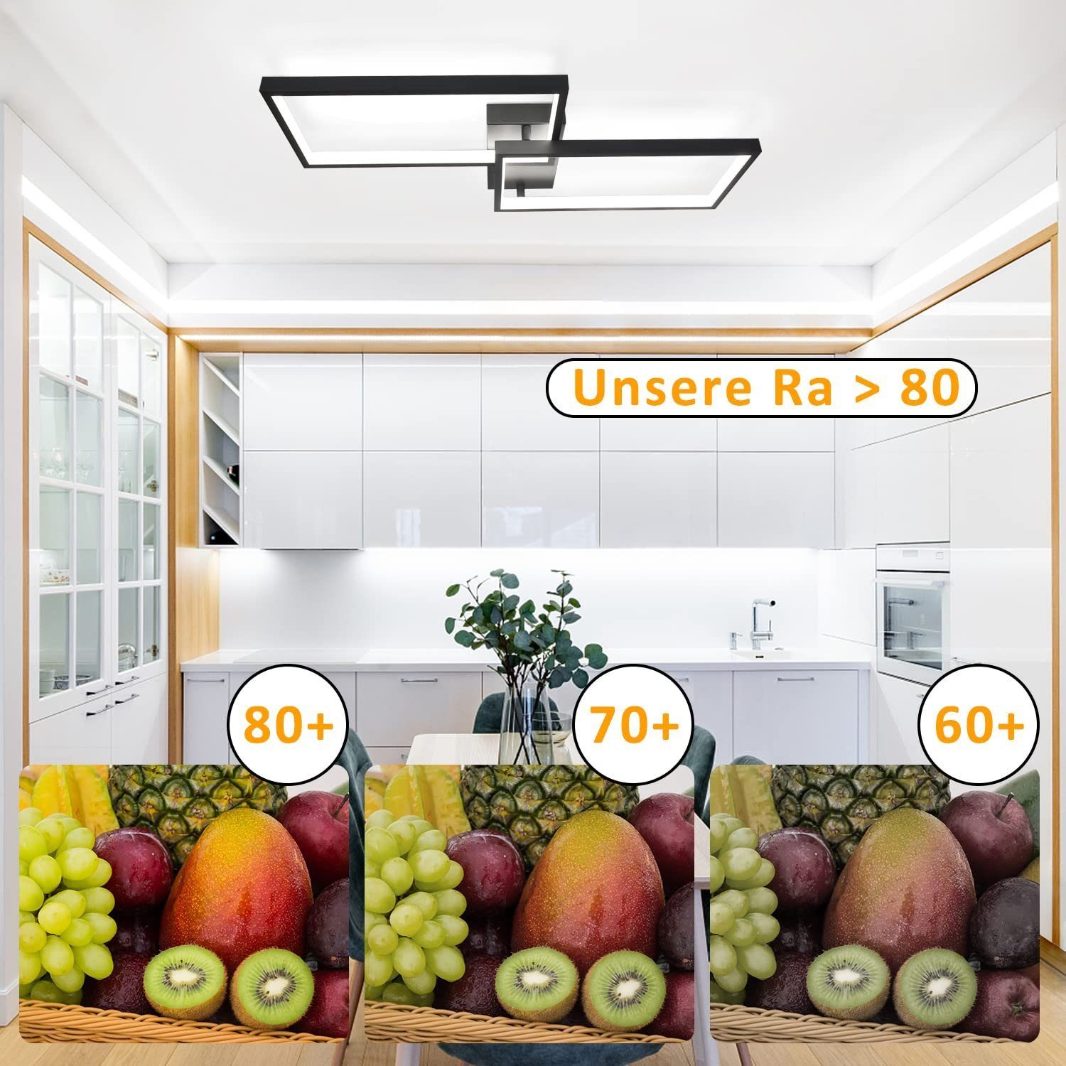 integriert, Design fest ZMH Deckenleuchte 40W, Dimmbar, Tageslichtweiß, Wohnzimmerlampe Dimmbar, LED Schwarz Modern LED