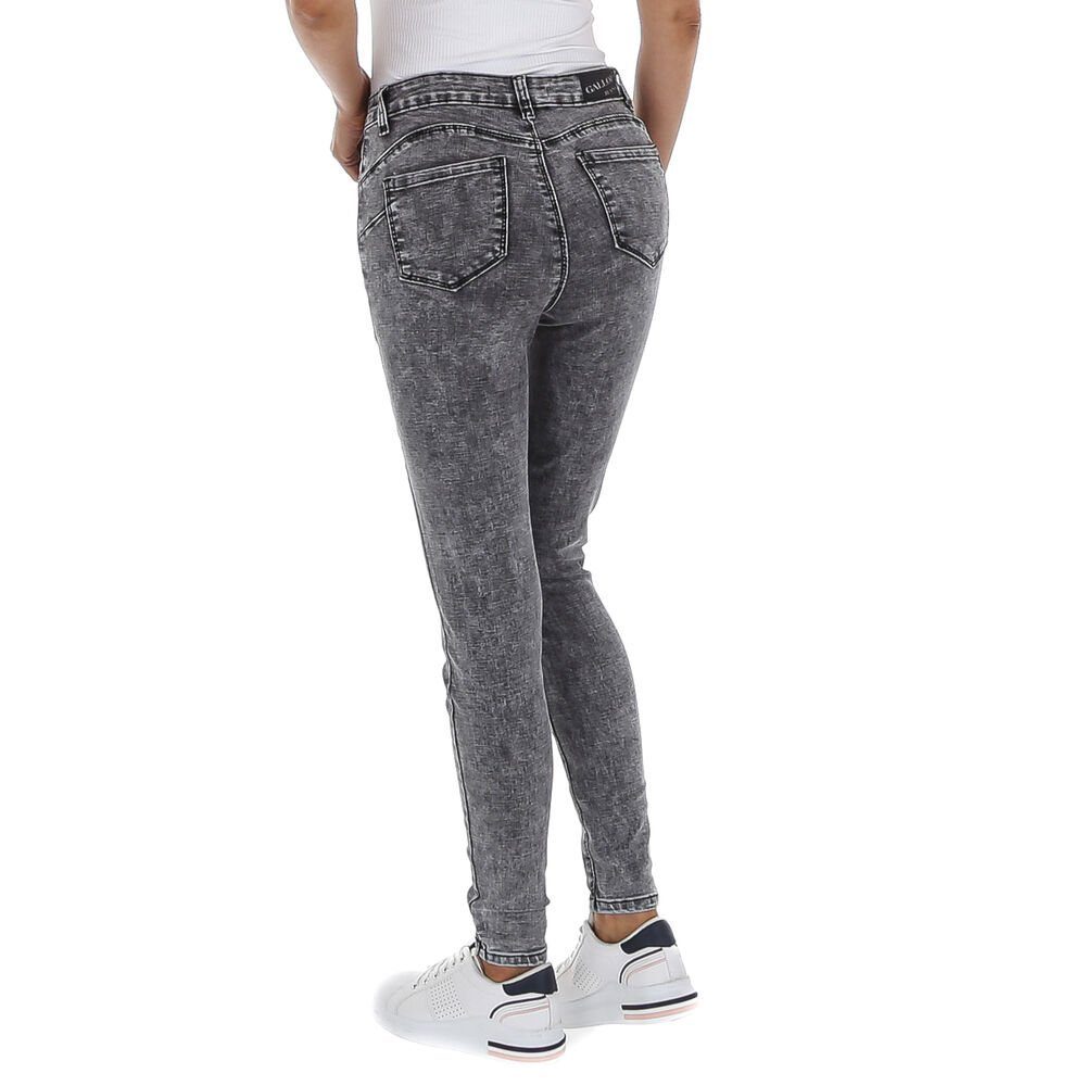 High Freizeit in High-waist-Jeans Ital-Design Jeans Waist Grau Stretch Used-Look Damen