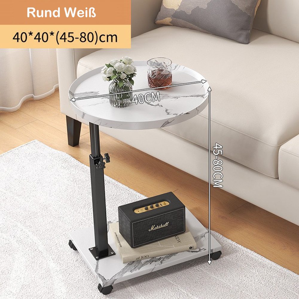 TUWENA Beistelltisch Beistelltisch C-Form Höhenverstellbar mit Rollen, Couchtisch 45-80 cm, Mobiler Beistelltisch für Sofa Bett, Schlafzimmer Wohnzimmer Balkon