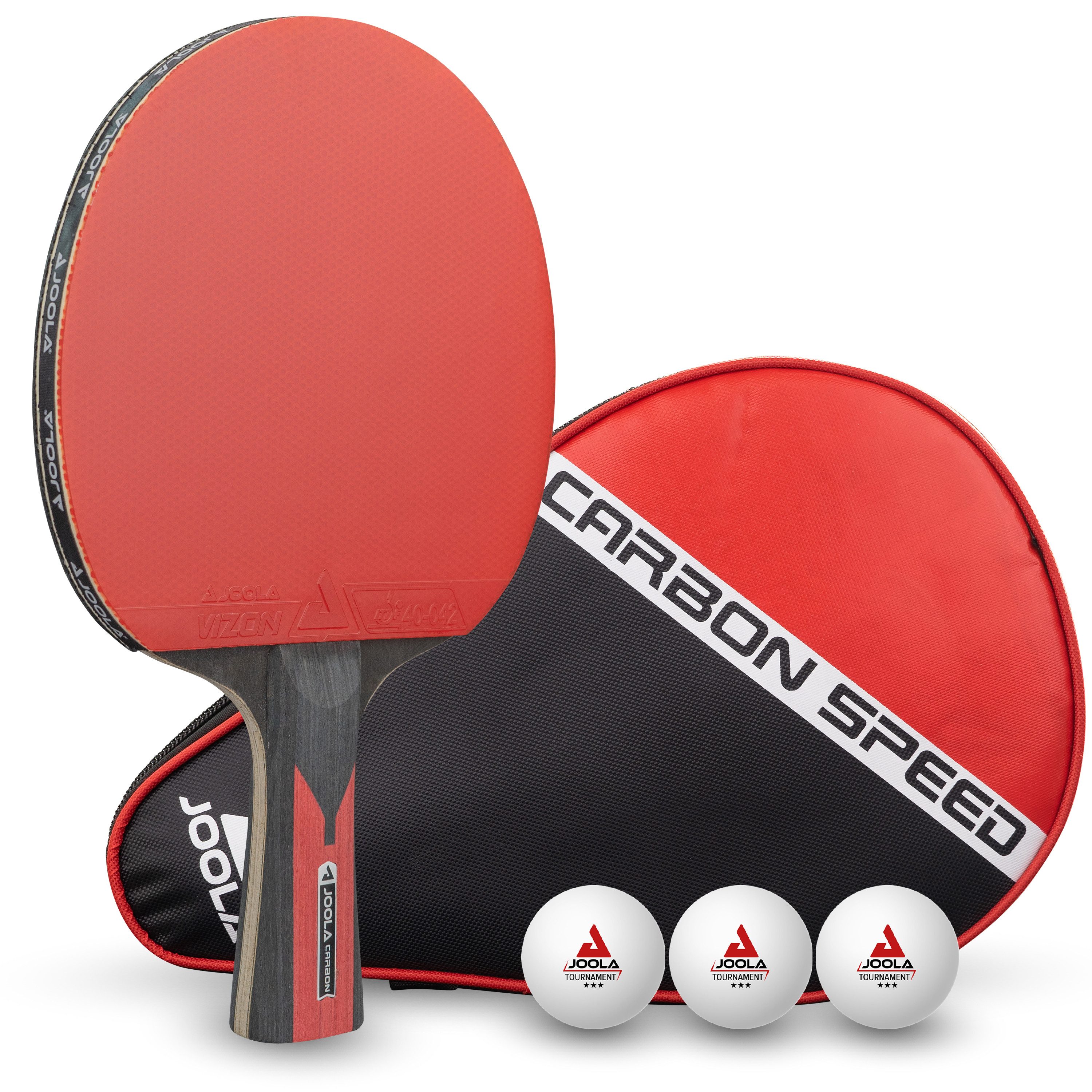 Joola Tischtennisschläger / Schläger-Set "Carbon Speed" inkl. Schlägerhülle und 3 Bälle (5-tlg)
