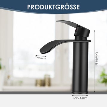 OULENBIYAR Waschtischarmatur Wasserfall-Wasserhahn Mischbatterie, Einhebel-Badezimmerarmatur 18 cm Kurz Waschtischarmatur Armatur aus Edestahl