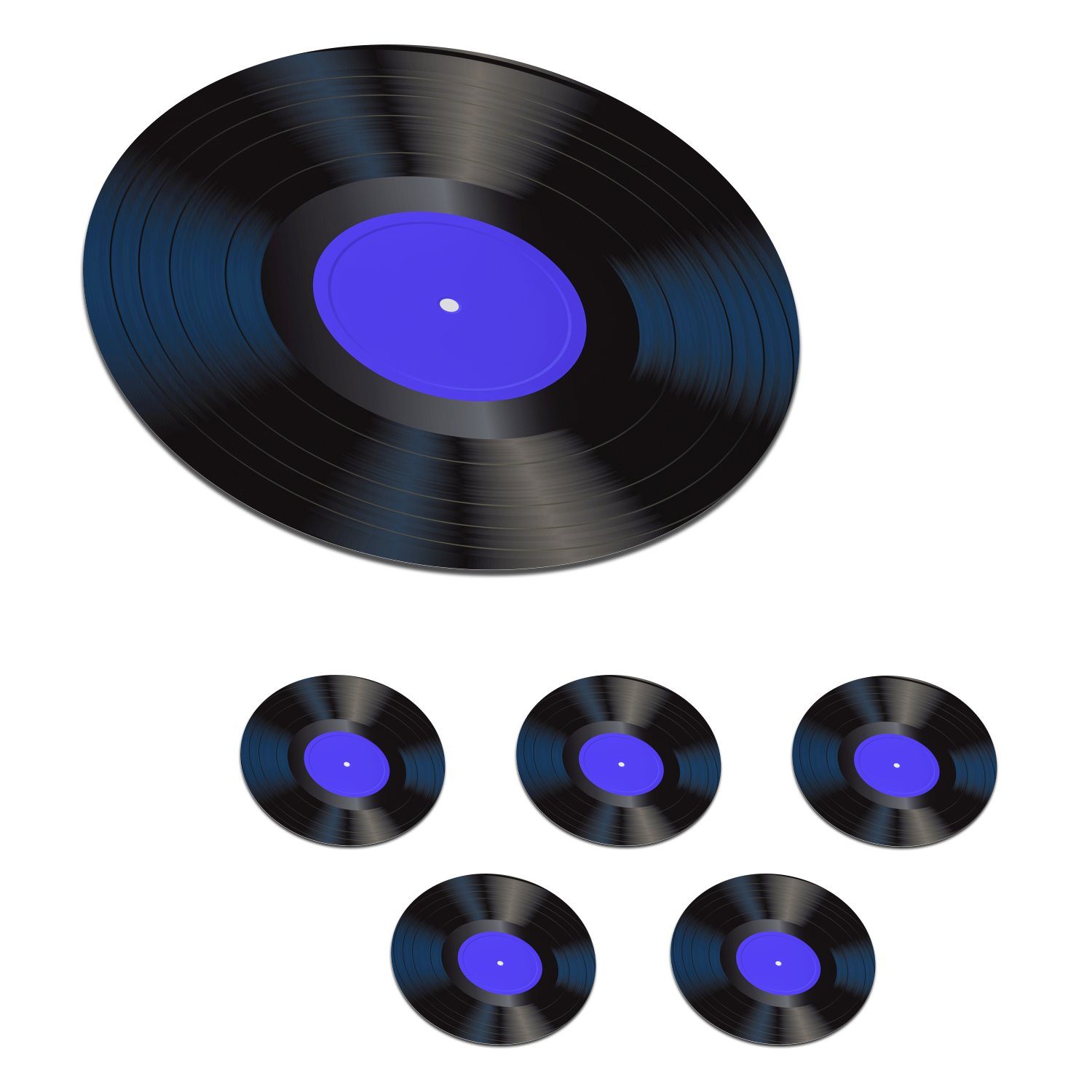 MuchoWow Glasuntersetzer Blau - LP's Vinyl - Retro, Zubehör für Gläser, 6-tlg., Getränkeuntersetzer, Tassenuntersetzer, Korkuntersetzer, Tasse, Becher