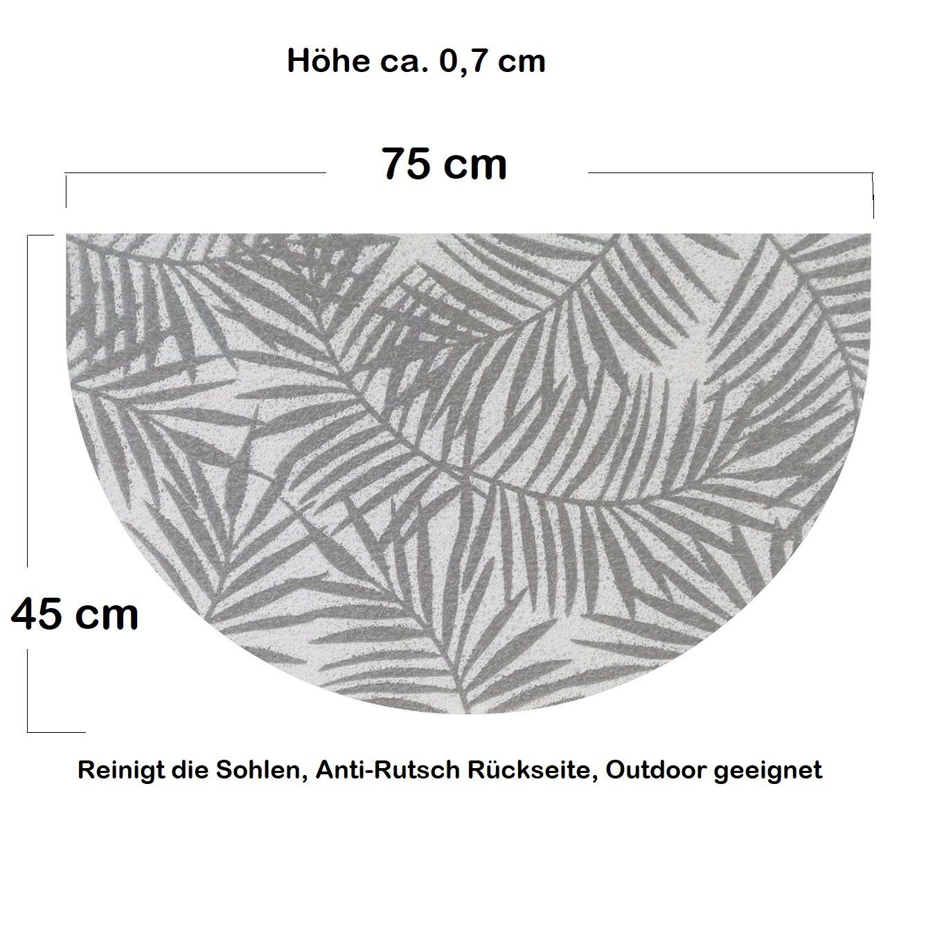 rutschfest Sanixa, halbrund Fußmatte Türmatte Schmutzfangmatte mm, Höhe: Muster 7 Fußabtreter, grau halbrund, Blätter