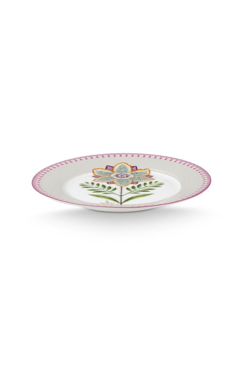 PiP Studio Frühstücksteller Lily&Lotus Frühstücksteller weiss/lila 21cm, Plate Lily&Lotus Off White 21cm