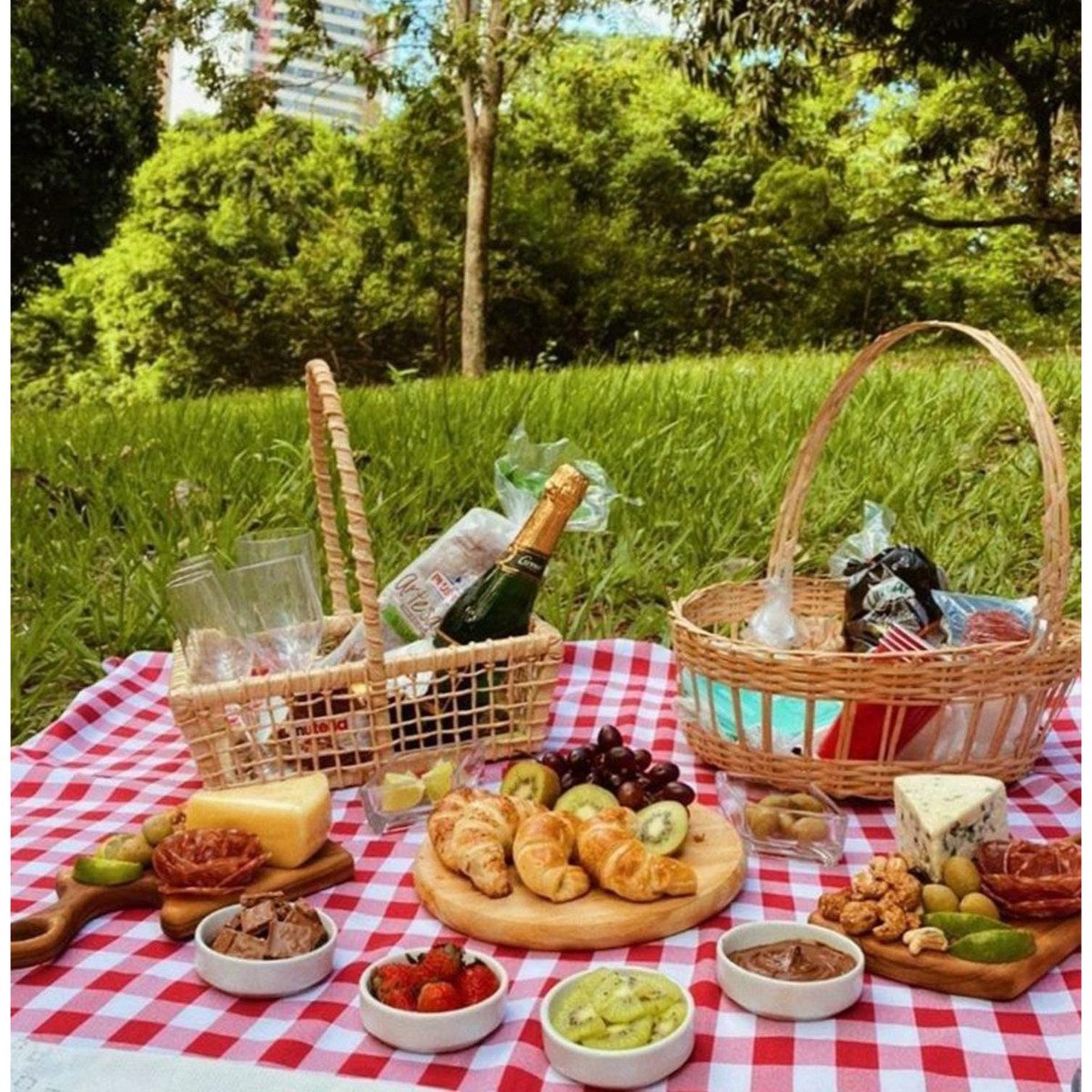 Picknickdecke 200 x 200 cm kariert rot weiß Outdoor Decke für Strand Park Camping, R2 Invest – Bild 5 von 5