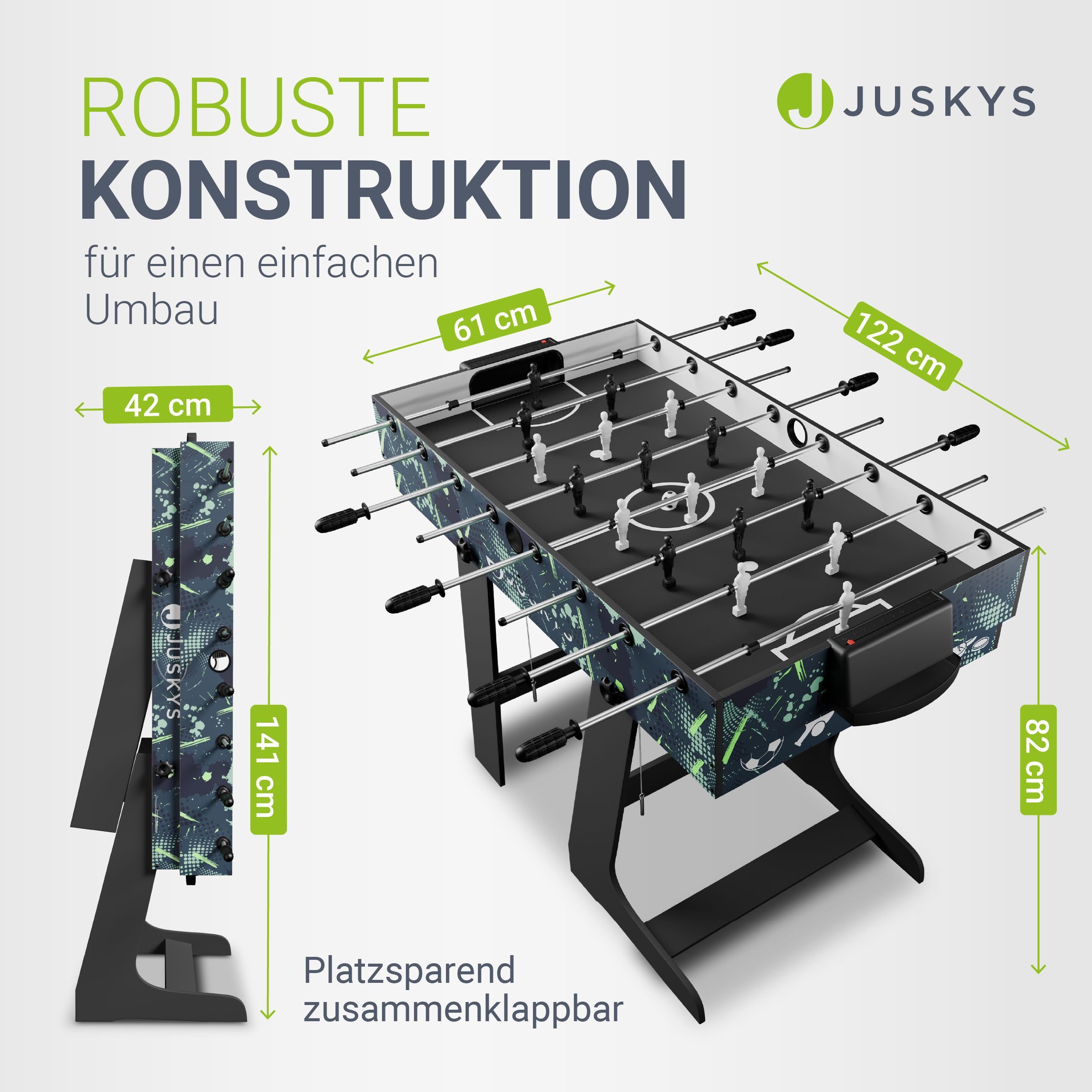 Juskys Spieltisch Ballzauber, klappbar mit Tischtennis, Kicker, Billard, Hockey & Basketball