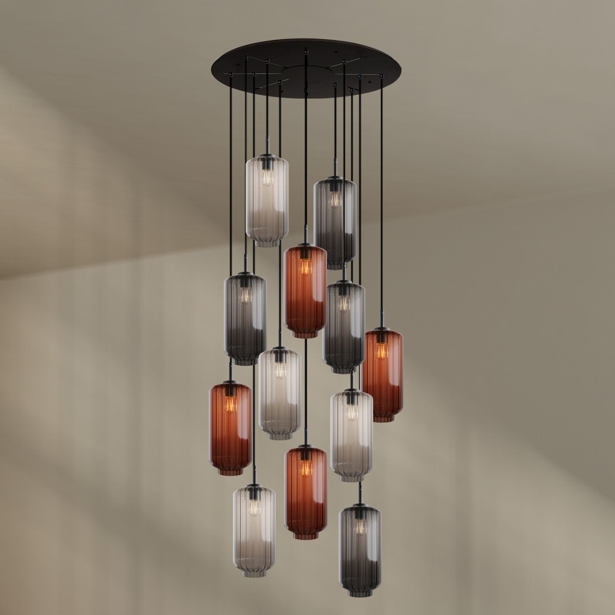 s.luce Pendelleuchte Velo Galerieleuchte 12-flg Ø 80cm Baldachin Ø 18cm Mehrfarbig