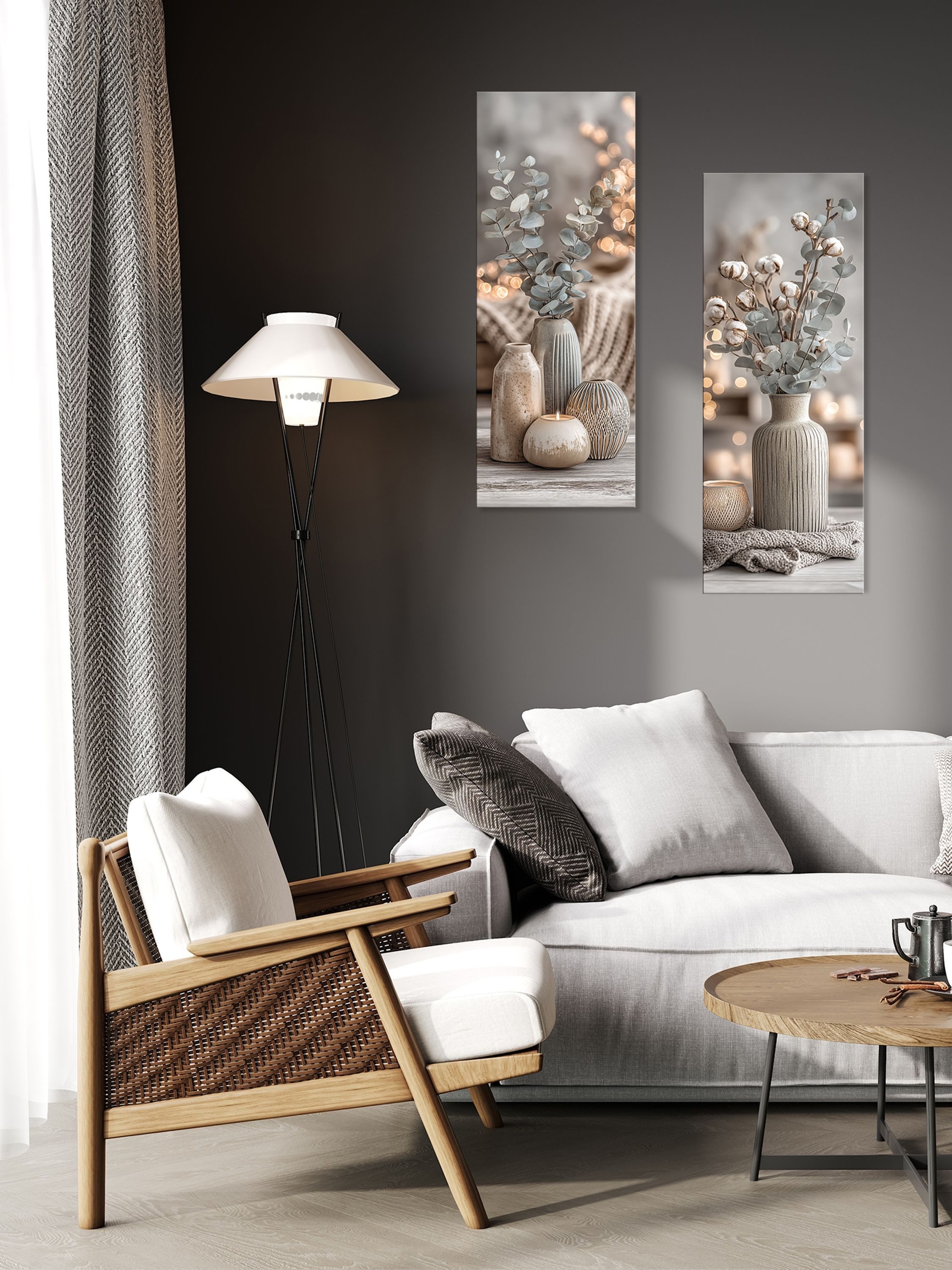 artissimo Glasbild Bild aus Glas 30x80 cm / Wandbild Hochformat / Wanddeko modern, Pflanzen und Natur: Eukalyptus Stillleben in Salbei