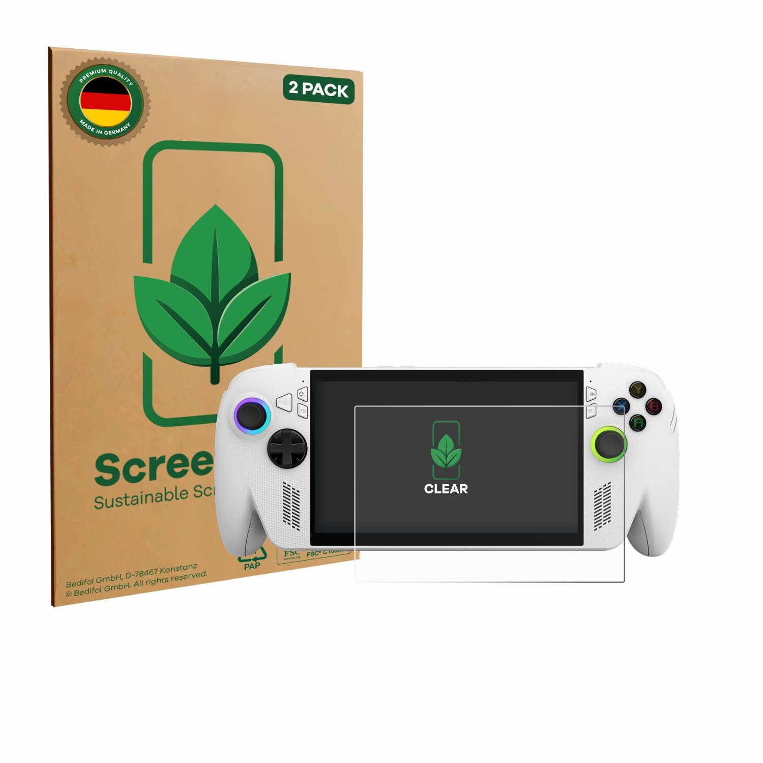 ScreenLeaf Displayschutzfolie Schutzfolie für ASUS ROG Xbox Ally, 2 Stück, nachhaltiger Displayschutz Schutz Folie Klar Transparent