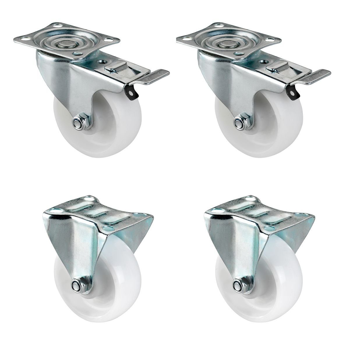 WAGNER design yourself Lenkrolle Transportrollen - PROFI 4tlg. Set - Durchmesser Ø 75 mm, Anschraubplatte ca. 60 x 42 cm, 2 Bockrollen, 2 Lenkrollen mit Bremse, Рулоныlager, Tragkraft 60 kg / Rolle