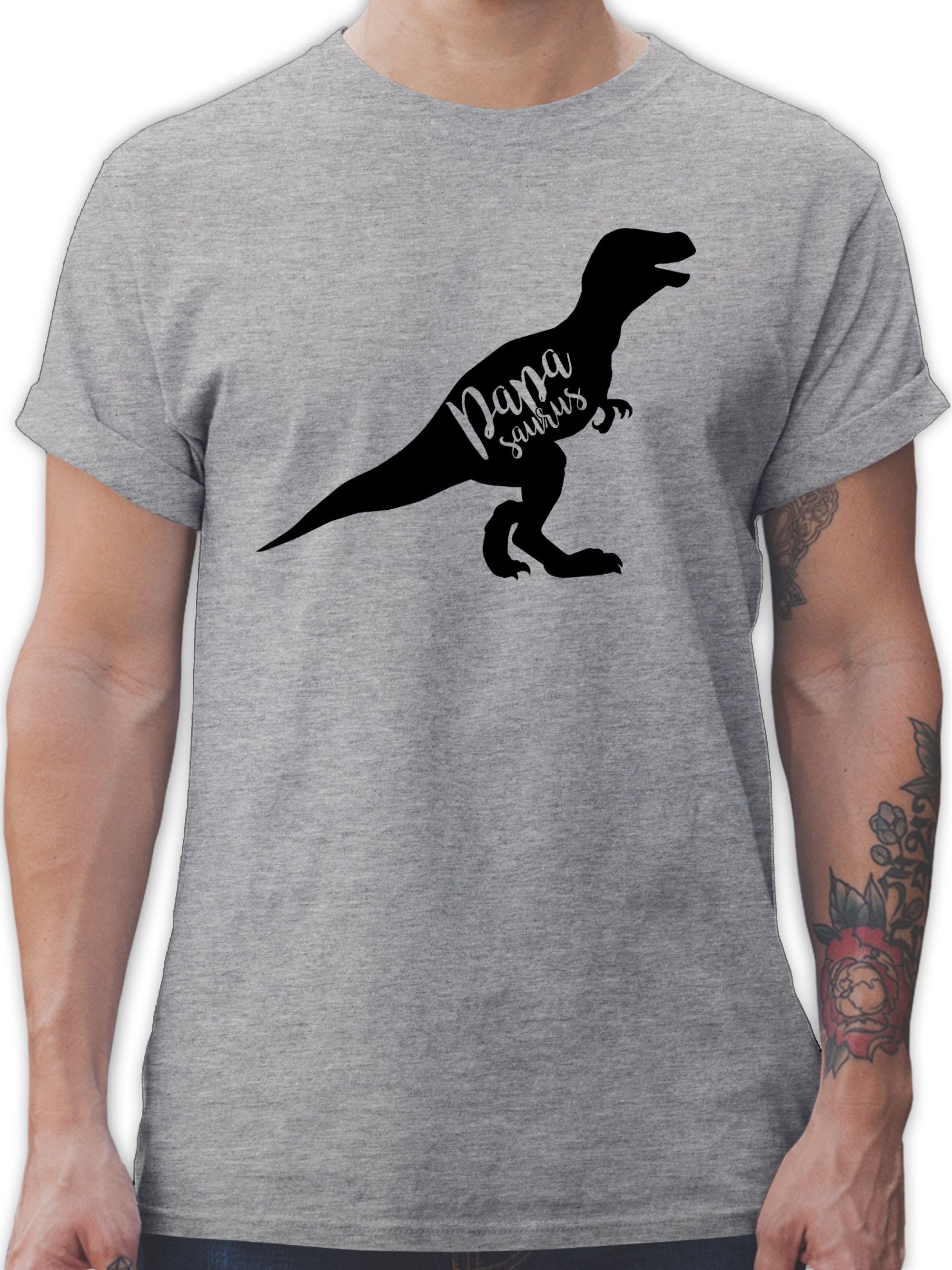 meliert Geschenk T-Shirt 1 Papasaurus für Grau Shirtracer Vatertag Papa
