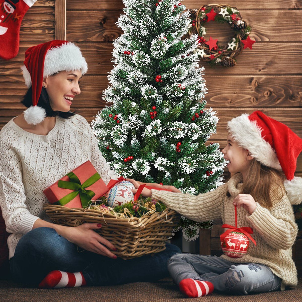 COSTWAY Künstlicher Weihnachtsbaum, 339 schneebedeckte Zweige aus PVC