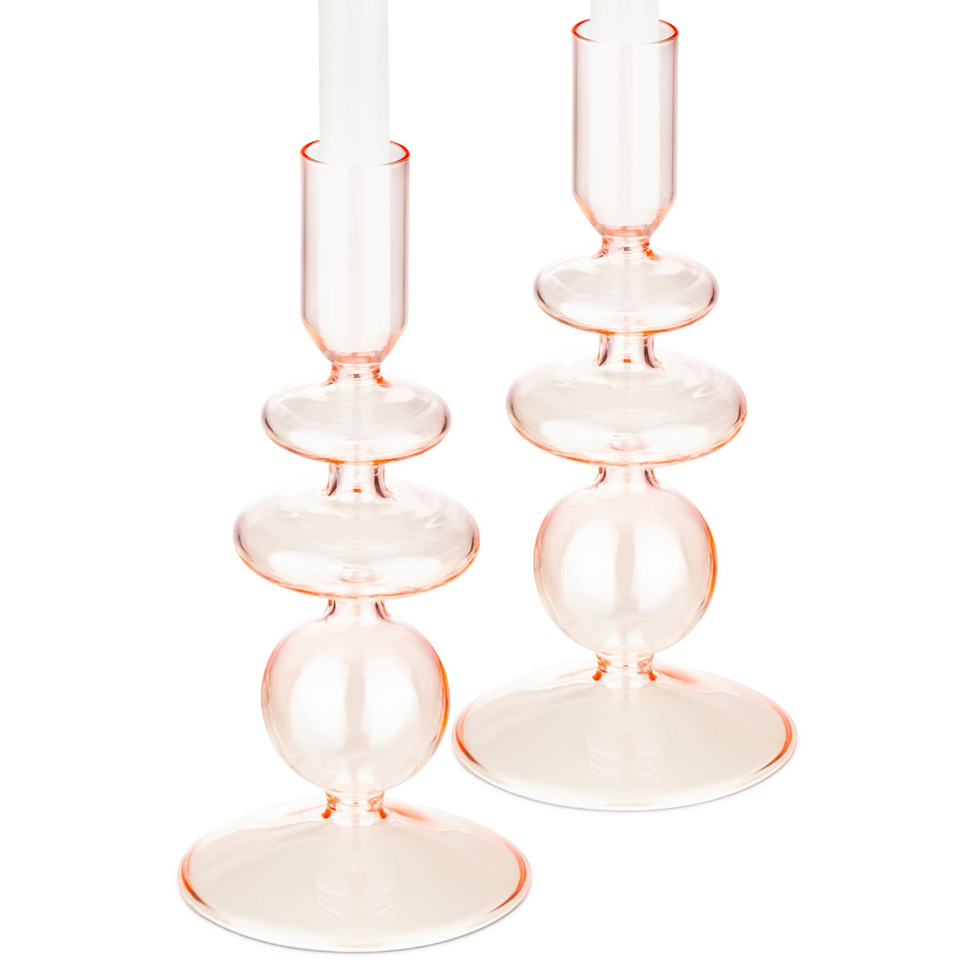 Kerzenständer für Stabkerzen Rosa Stabkerzen Glas Navaris 2x - Glas-Kerzenhalter Kerzenständer