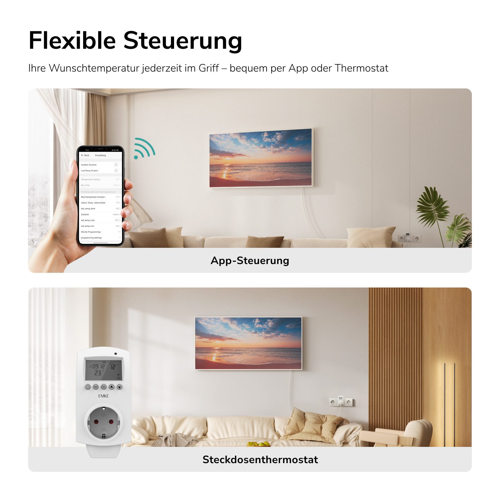 EMKE Infrarotheizung Infrarot-Bildheizung mit Kunstdruck, 300-1200 W, mit Thermostat – Bild 3 von 5