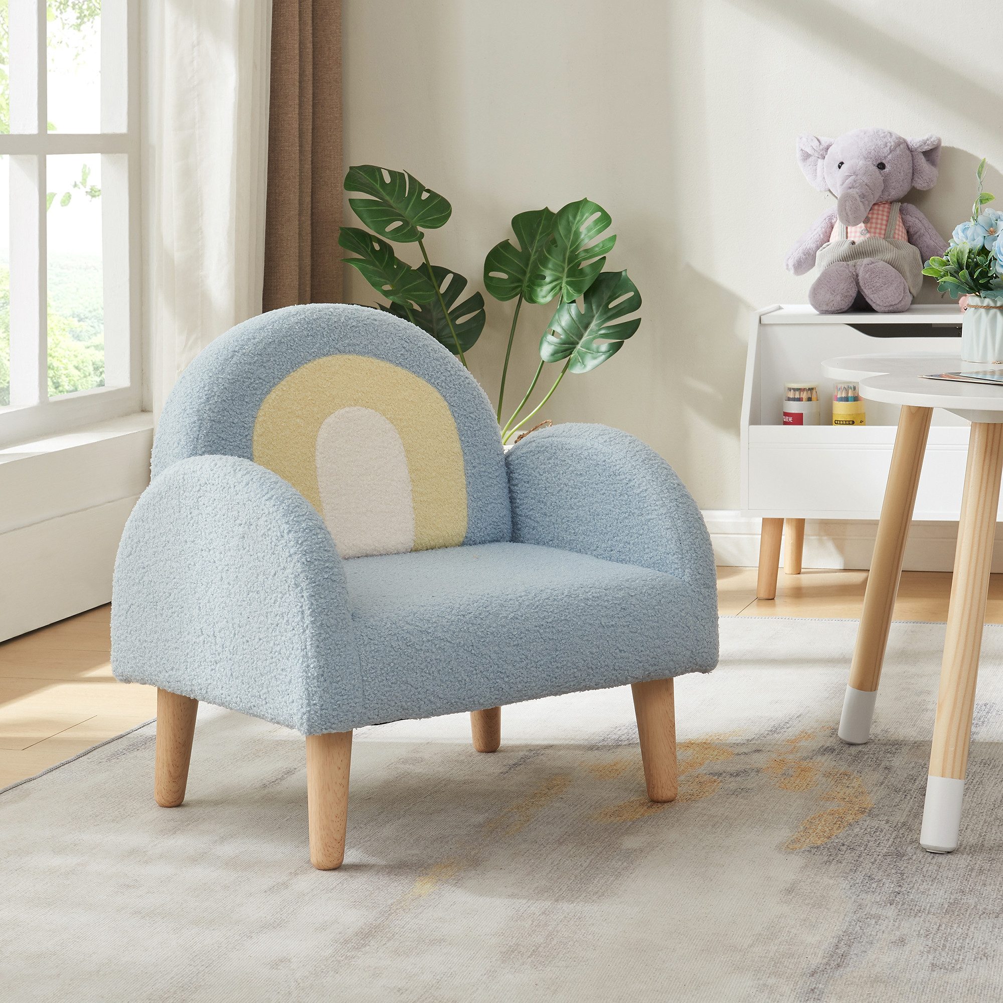 en.casa Kindersessel, »Sorreindi« 50 x 50 x 45 cm Teddystoff Blau günstig online kaufen