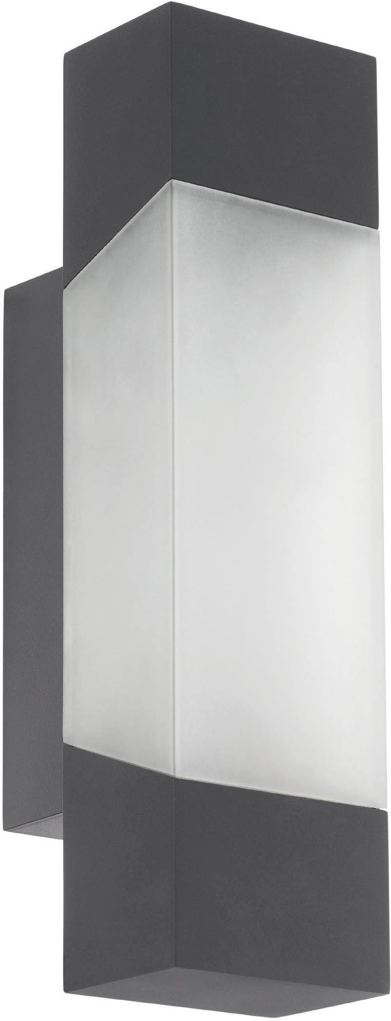 EGLO Wandleuchte Gorzano Wandlampe, Außenleuchte aus Stahl und Kunststoff, IP44, Lampe, LED fest integriert, Warmweiß, Wand-/Deckenleuchte - L8 x H29 x AL10,5 cm - anthrazit - 1X4,8W inkl.