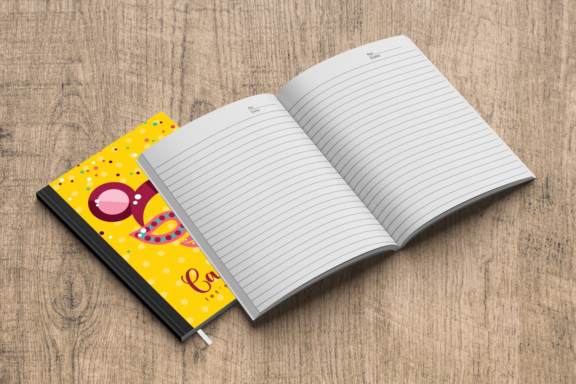 MuchoWow Notizbuch Merkzettel, Journal, gelbem Seiten, Hintergrund, 98 Maske Notizheft, "Karneval" auf Haushaltsbuch mit Tagebuch, A5
