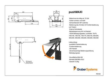 cleverUP pushMAXI - TV Deckenhalterung elektrisch schwenken bis 75Zoll TV-Deckenhalterung, (bis 75,00 Zoll, klappen, drehen und teleskopieren)