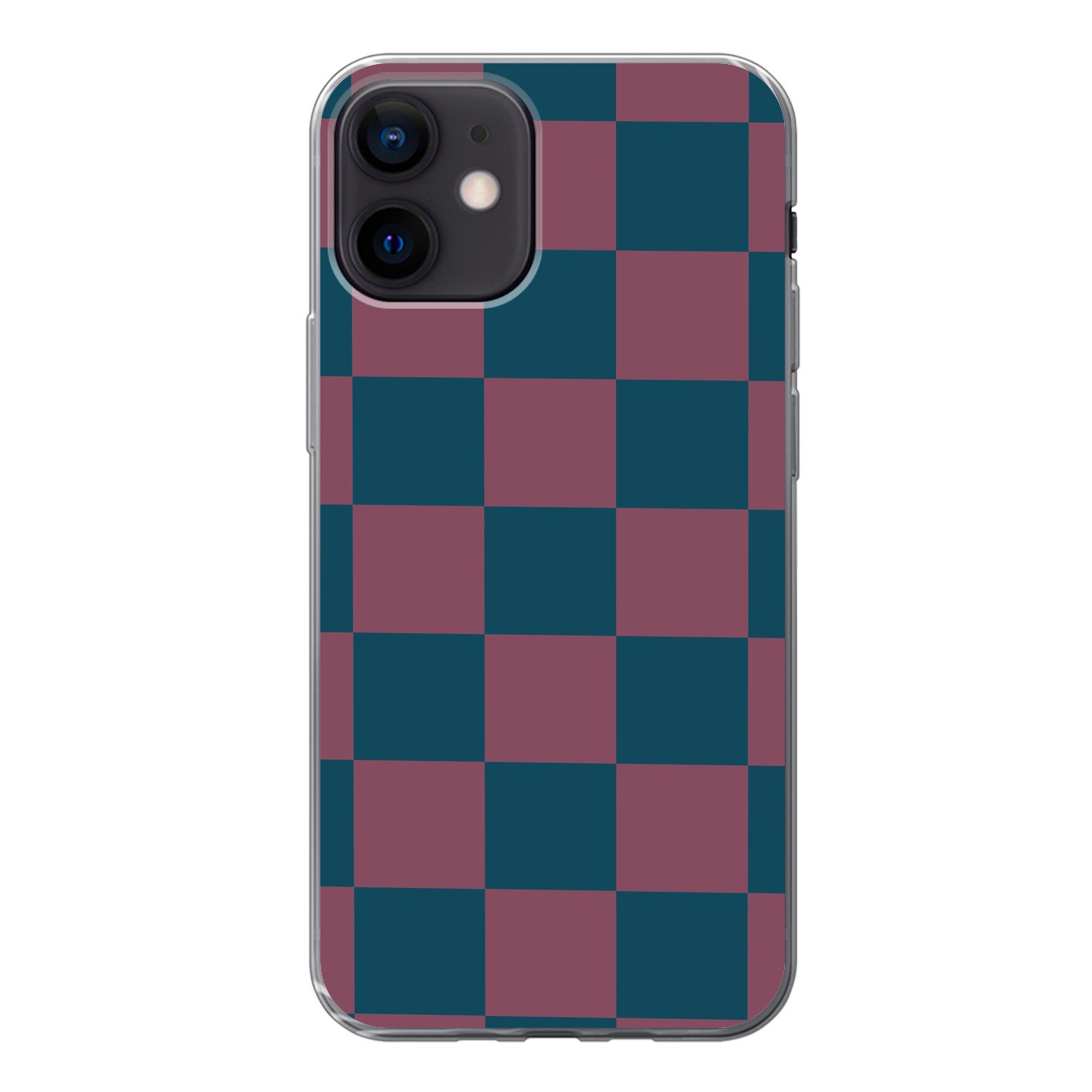 MuchoWow Handyhülle für Apple iPhone 12 Schachbrett Druck - Blau - Rot - Würfel, Smartphone-Bumper, Print, Handy Schutzhülle Dünn