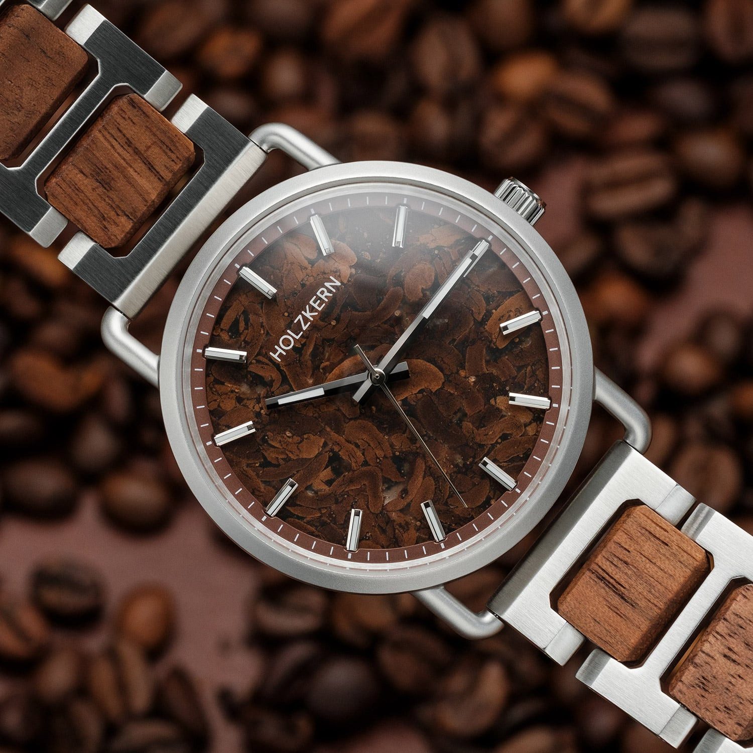 Holzkern Quarzuhr 9010631022525, Unisex-Uhr Quarz Espressino Kaffee/Walnuss