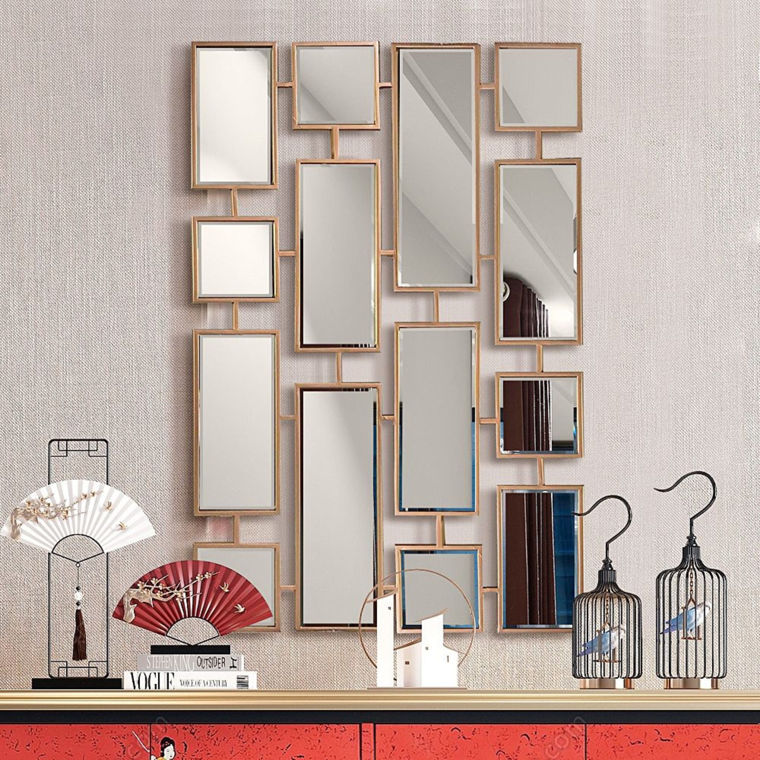 alesvelt Wandspiegel Dekorative Spiegel Rechteckig 120 x 80 cm Metallrahmen in Schwarz/Gold (1 Stück), Wandspiegel