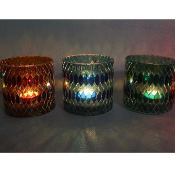 Casa Moro Windlicht Marokkanisches Mosaik Glas-Windlicht Rayan M 5er Set in 5 Farben (Kerzenhalter Boho Chic Kerzenständer, Teelichthalter rund in den Farben Rot, Blau, Gelb, Grün, Dunkelblau), Ramadan Dekoration Eid Mubarak