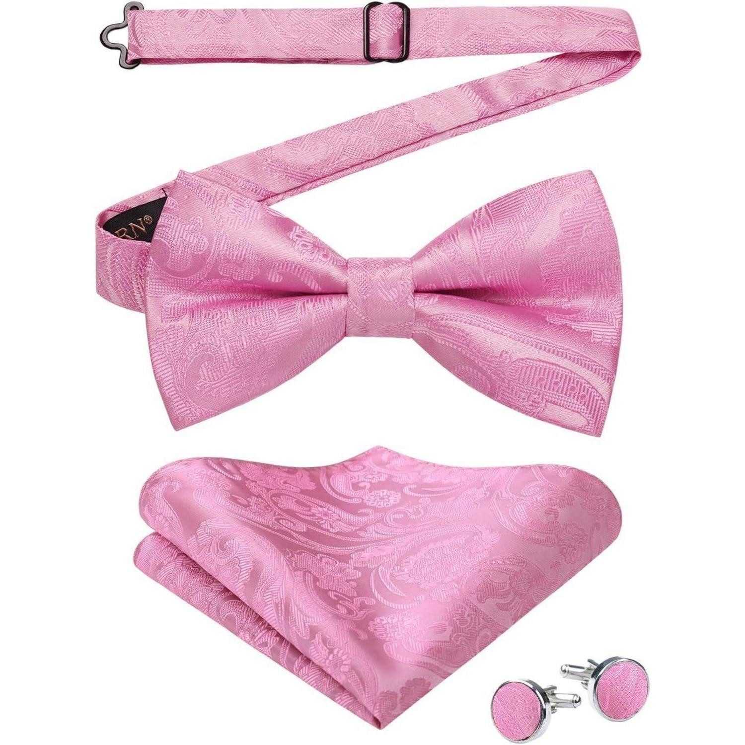 Fliege Fliege Herren Paisley Einstecktuch Manschettenknöpfe Set A1-rosa