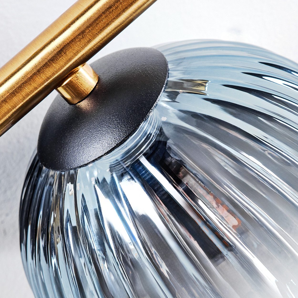 hofstein Deckenleuchte Deckenlampe aus Metall/Riffelglas, Schwarz/Gold/Grün/Blau/Kupfer/Klar, ohne Leuchtmittel, Deckenleuchte im modernen Vintage-Design (Schirme Ø 12; 15 cm), 3 x G9
