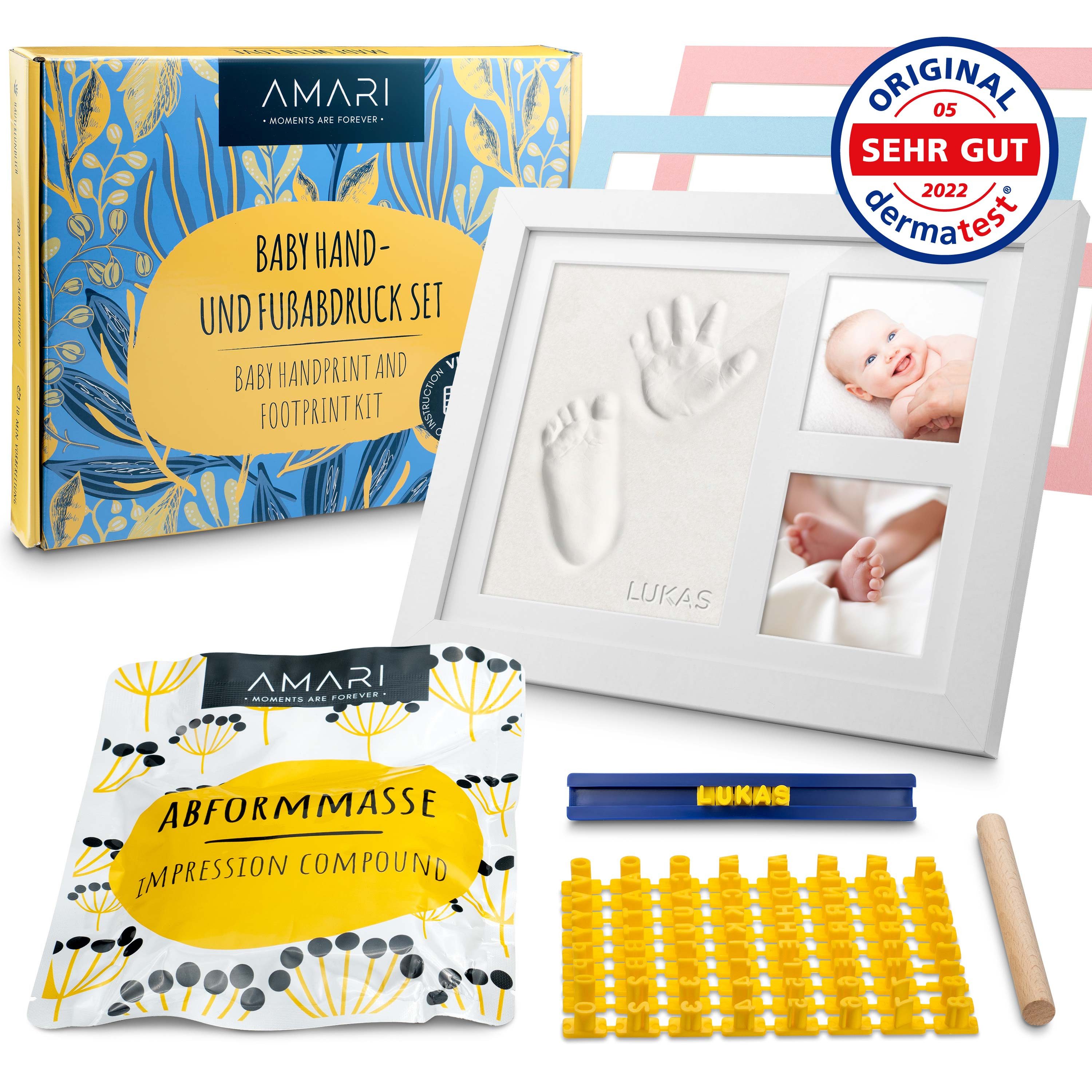 Amari Einzelrahmen Baby Handabdruck und Fußabdruck Set mit Bilderrahmen