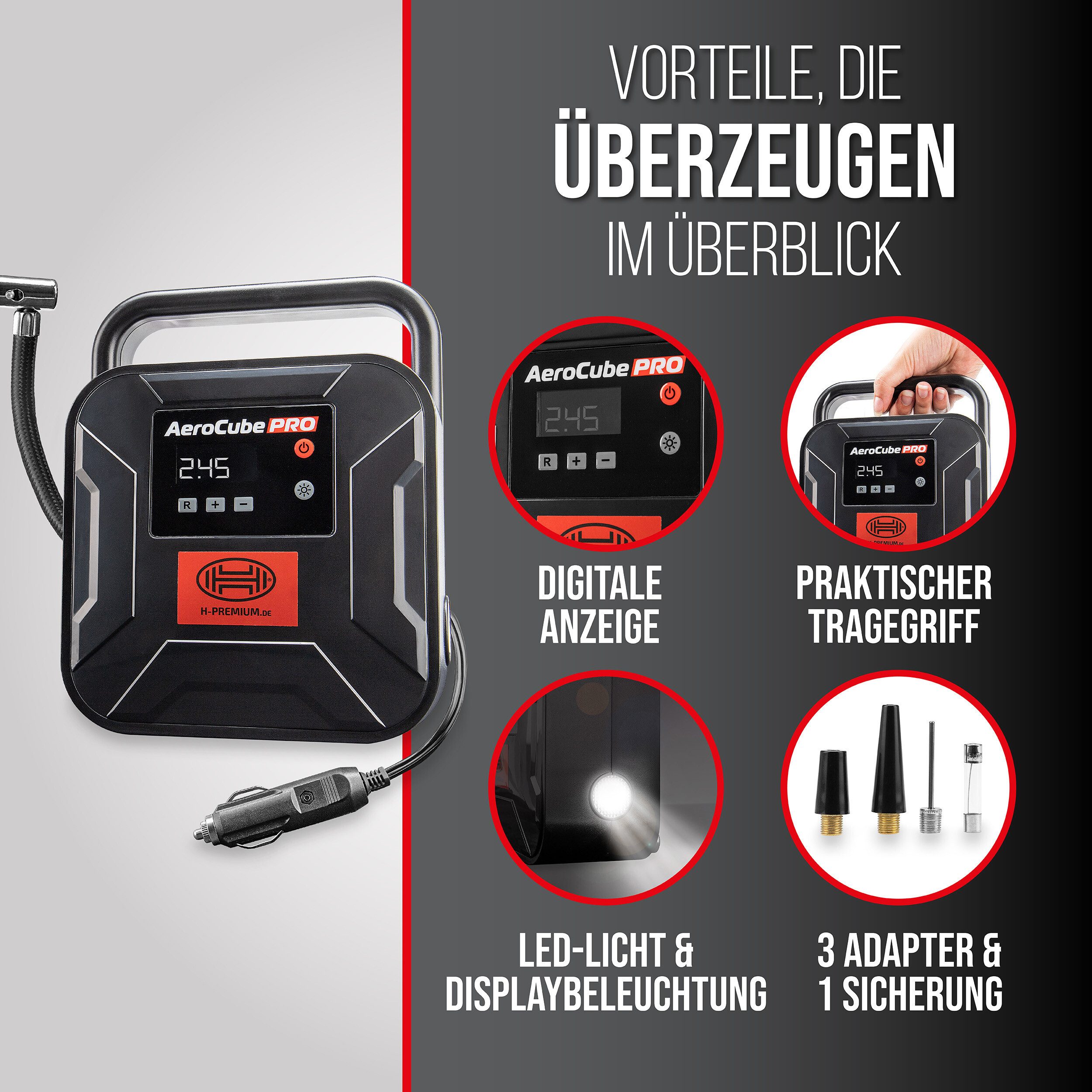 HEYNER Kompressor Luftkompressor 12 V 120 W 35 L/min 10 bar mit Auto-Stopp LCD, 120 W, max. 10 bar, 1-tlg. – Bild 4 von 5