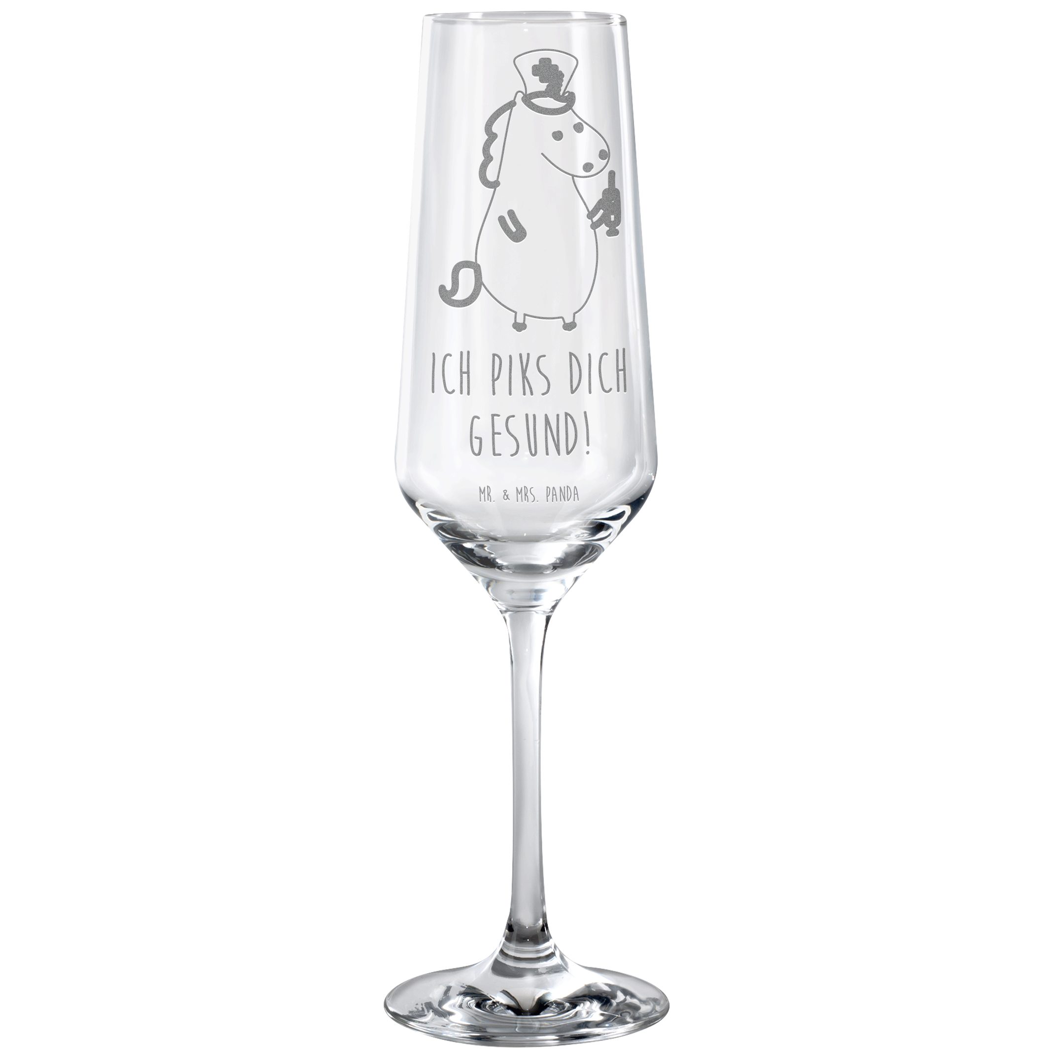 Mr. & Mrs. Panda Sektglas Einhorn Krankenschwester - Transparent - Geschenk, Sektglas, Einhörne, Premium Glas, Hochwertige Lasergravur