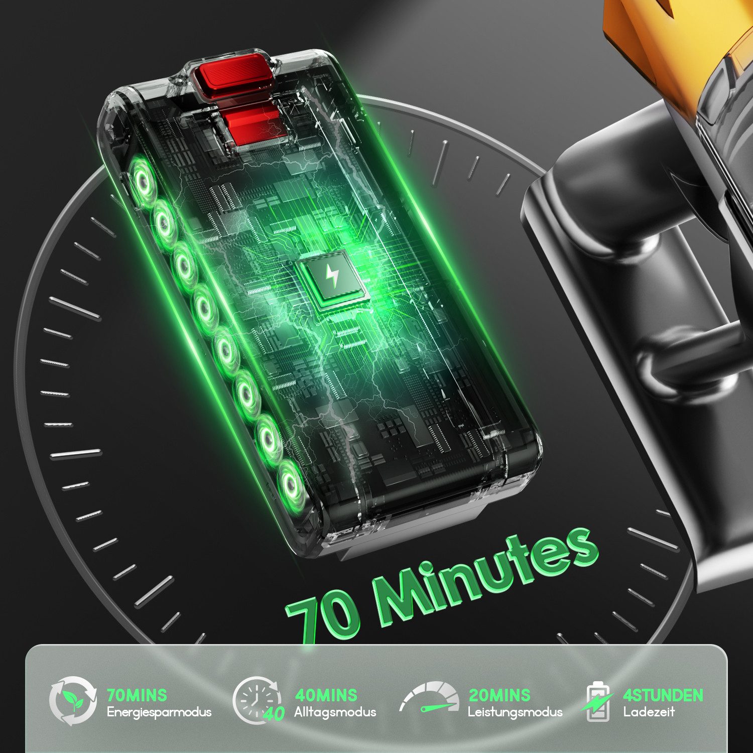 Hiazurm Akku-Hand-und Stielstaubsauger Akku Staubsauger,85000Pa/2.8L/70min OLED-Display Staubsauger Kabellos, 3 Stufen Bürstenloser Motor Stabstaubsauger Grüne Schmutz-Erkennung, Akkusauger für Tierhaare, Teppich & Auto