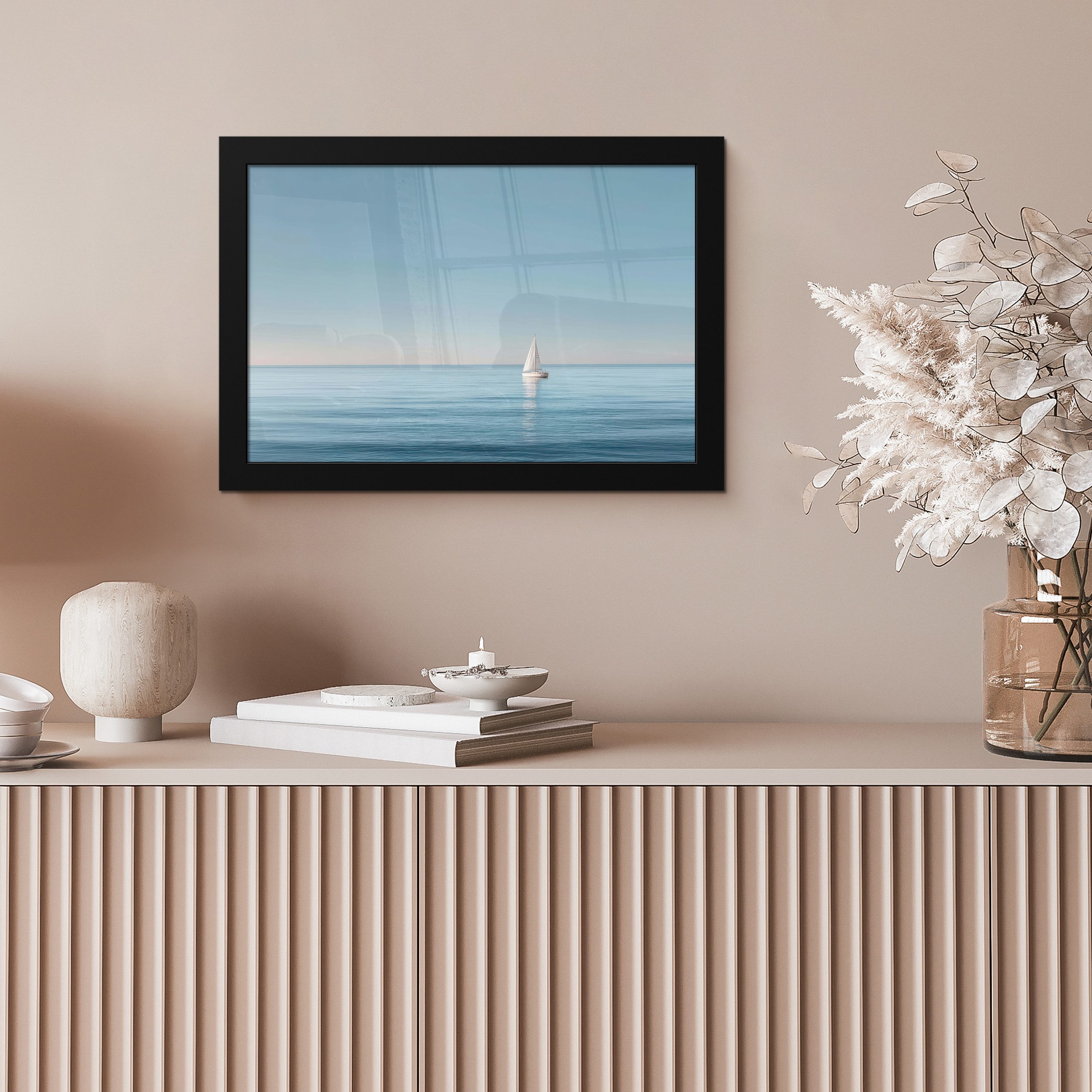 MuchoWow Poster Segelboot - Ruhige See - Strahlend blauer Himmel, (1 St), Wandbilder, Deko Wohnzimmer Schlafzimmer, 30x20 cm