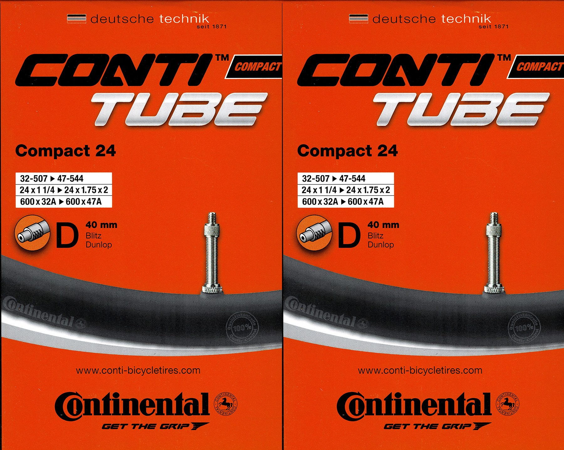 CONTINENTAL Fahrradschlauch 2x Continental Compact 24 Schlauch 24 Zoll DV (32/47-507/540) DV 40mm, 1,50, 1,75, 1,40, 1,60, 2 1/4, 1,25, 1,35, (2-St)
