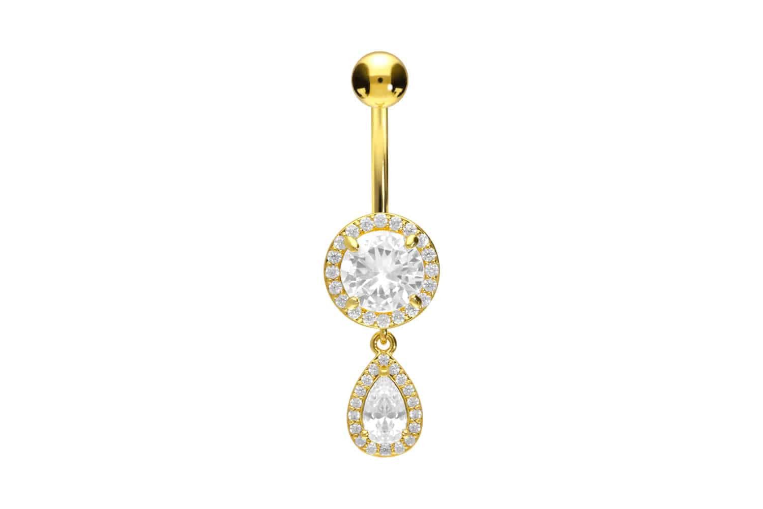 PIERCINGLINE Bauchnabelpiercing Chirurgenstahl Bananabell KRISTALLDISC + KRISTALLTROPFEN (Bananabells, 1-tlg)
