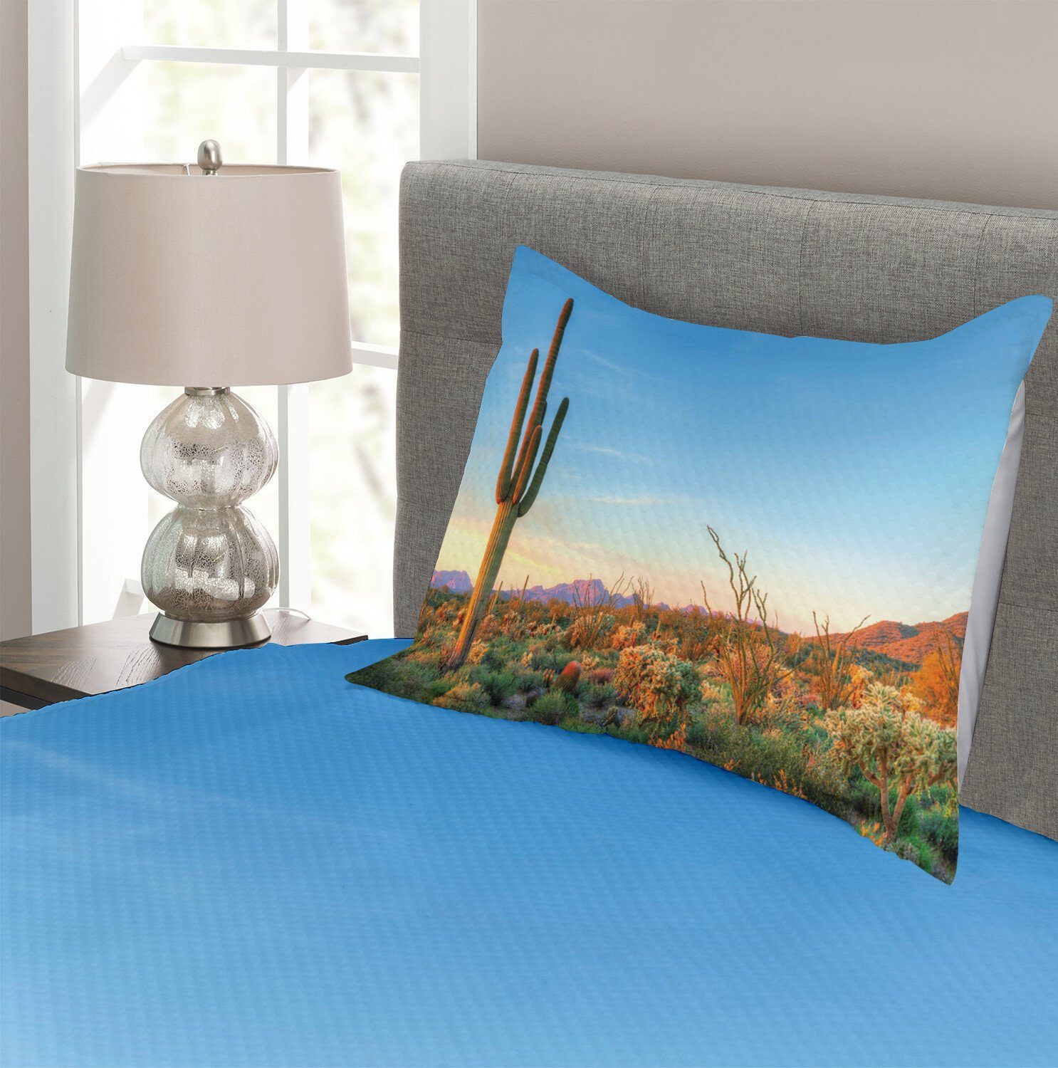 Kaktus-Sonnenuntergang-Landschaft Kissenbezügen Foto Abakuhaus, Tagesdecke mit Set Waschbar,